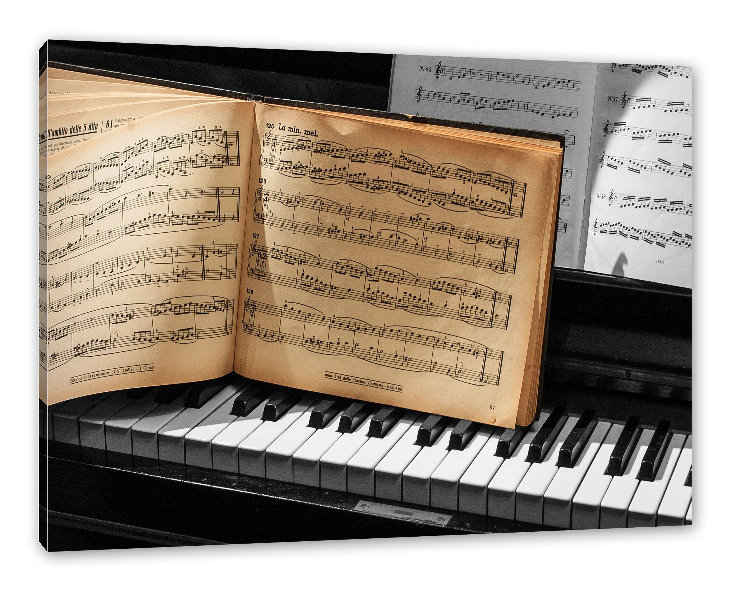 Pixxprint Leinwandbild Notenbuch auf Piano, Notenbuch auf Piano (1 St), Leinwandbild fertig bespannt, inkl. Zackenaufhänger | Leinwandbilder
