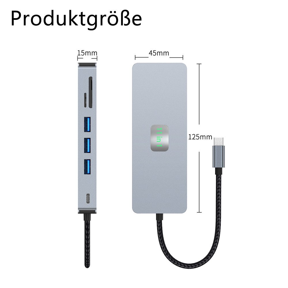 TUWENA Laptop-Dockingstation Docking Station USB C HUB, 11 in 1 Adapter, für MacBook/Laptop/Tablet