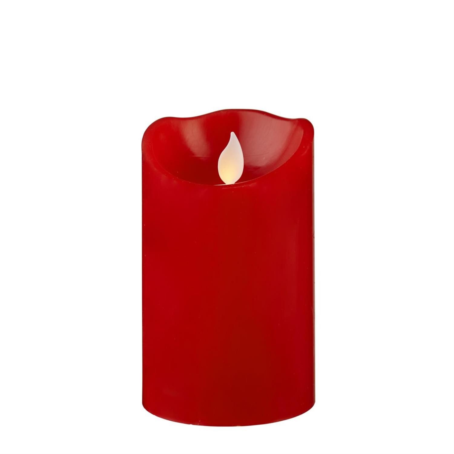 LED-Kerze Stumpenkerze Echtwachs mechanisch bewegte Flamme Timer H: 12,5cm rot