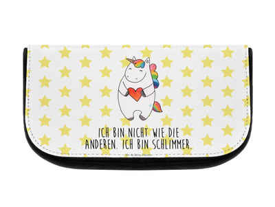 Mr. & Mrs. Panda Kosmetiktasche Einhorn Herz - Weiß - Geschenk, Unicorn, Kulturtasche, Make-Up Tasche (1-tlg), Einzigartiges Design