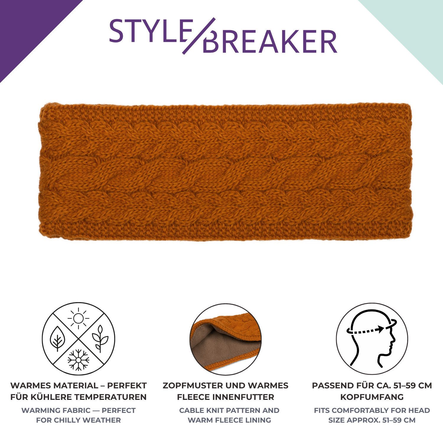 styleBREAKER Stirnband Strick Stirnband mit Zopfmuster (1-St)