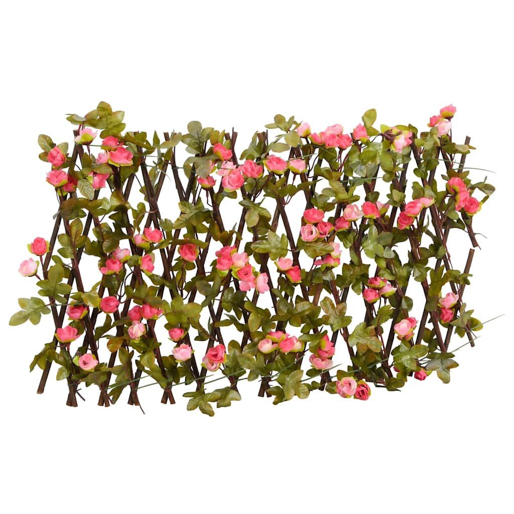 vidaXL Gartenzaun Rankgitter mit Künstlichem Efeu Erweiterbar Dunkelrosa 180x30cm, (1-St)