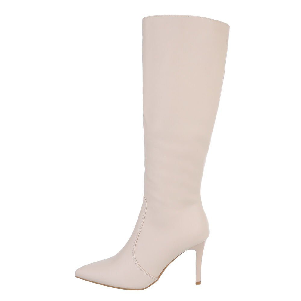 High-Heel Damen Pfennig-/Stilettoabsatz High-Heel-Stiefel Beige Ital-Design Elegant Abendschuhe Stiefel in