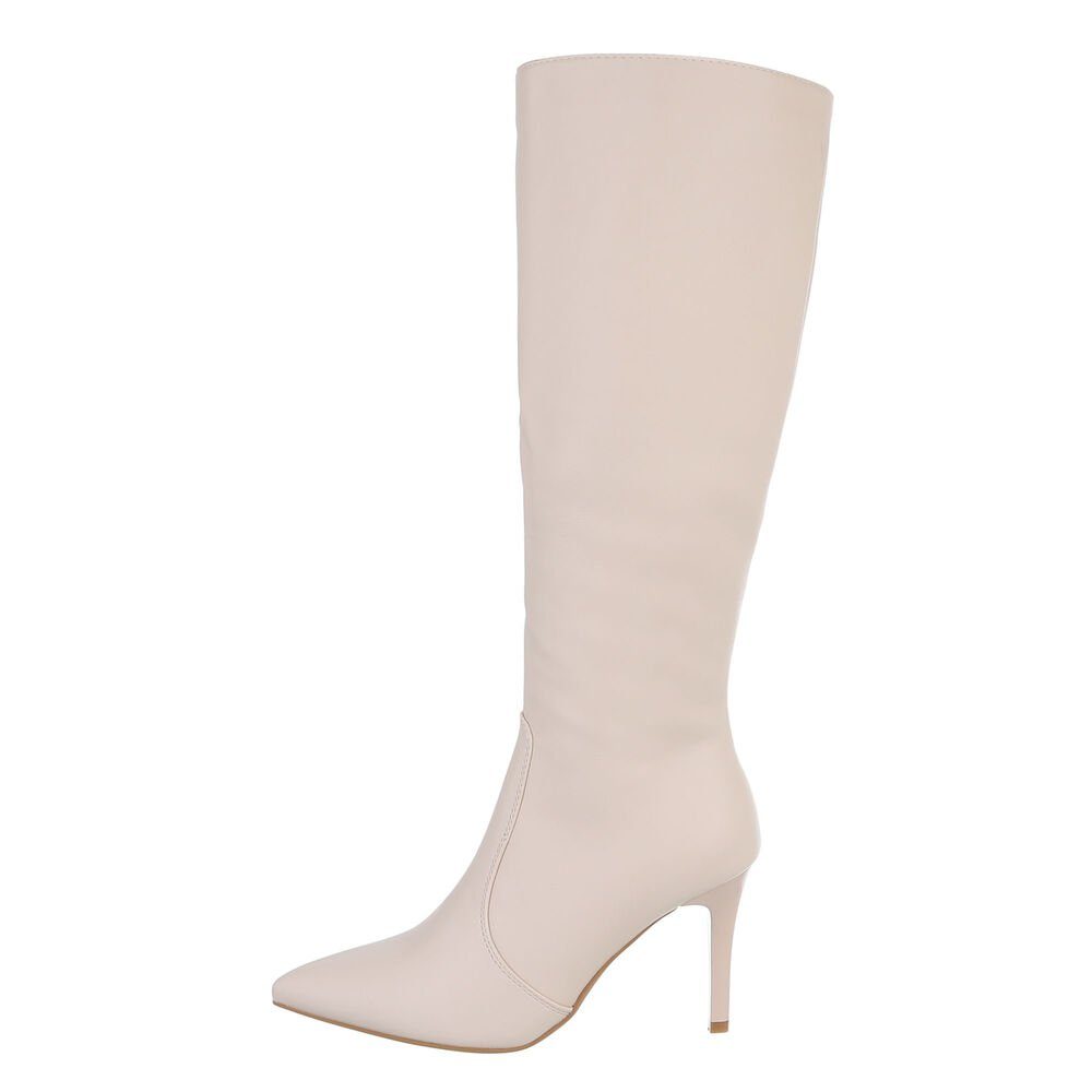 Ital-Design Damen Abendschuhe Elegant High-Heel-Stiefel Beige Pfennig-/Stilettoabsatz in High-Heel Stiefel