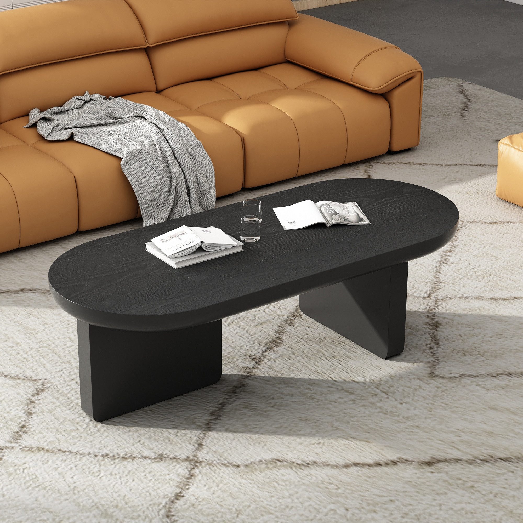 IDEASY Couchtisch Moderner ovaler Couchtisch aus MDF in Schwarz