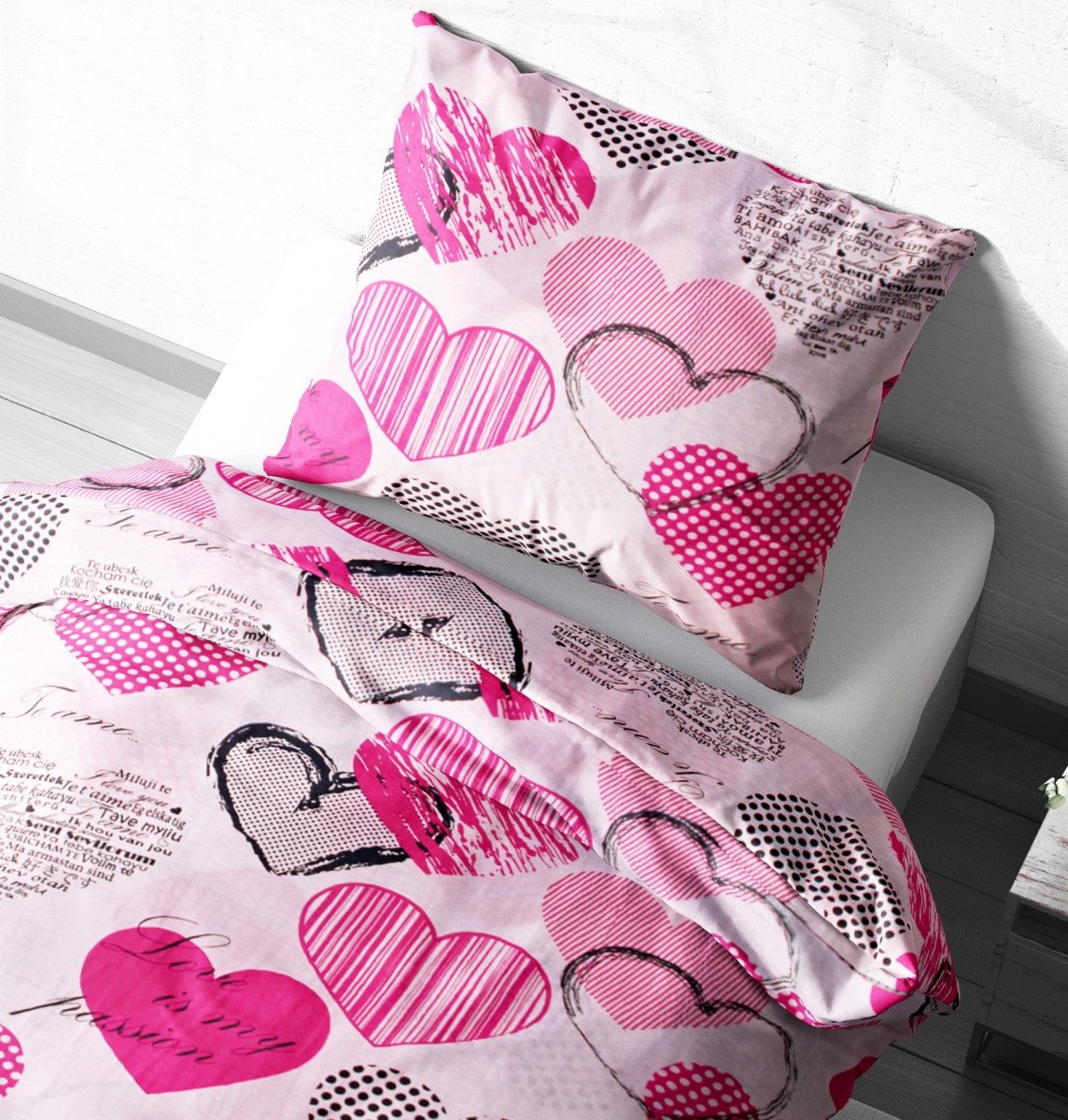Heubergshop Bettwäsche, Renforcé, 2 teilig, 135x200cm + 80x80cm Love Liebe günstig online kaufen