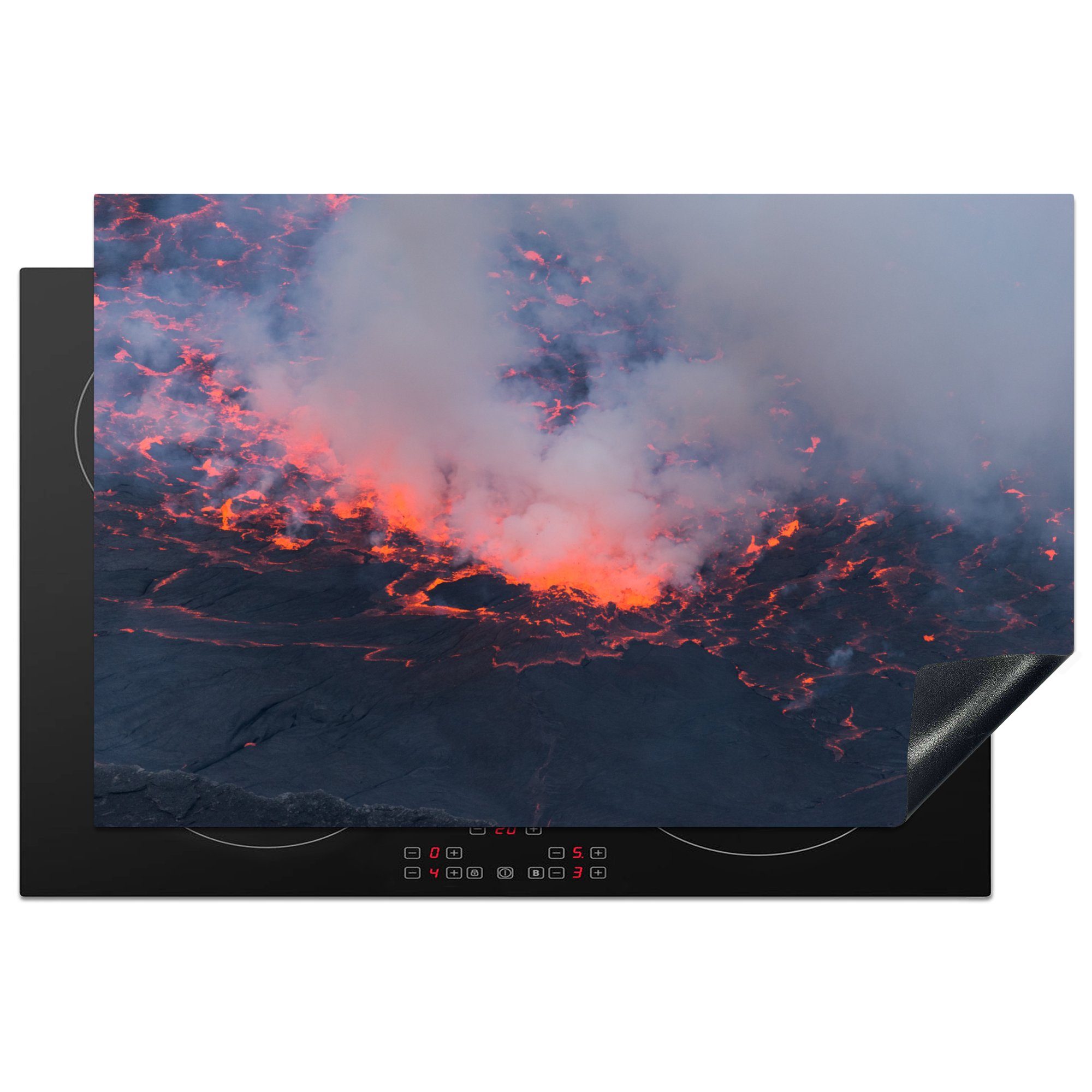 MuchoWow Herdblende-/Abdeckplatte Luftaufnahme eines Lavasees in einem Vulkan, Vinyl, (1 tlg), 81x52 cm, Induktionskochfeld Schutz für die küche, Ceranfeldabdeckung