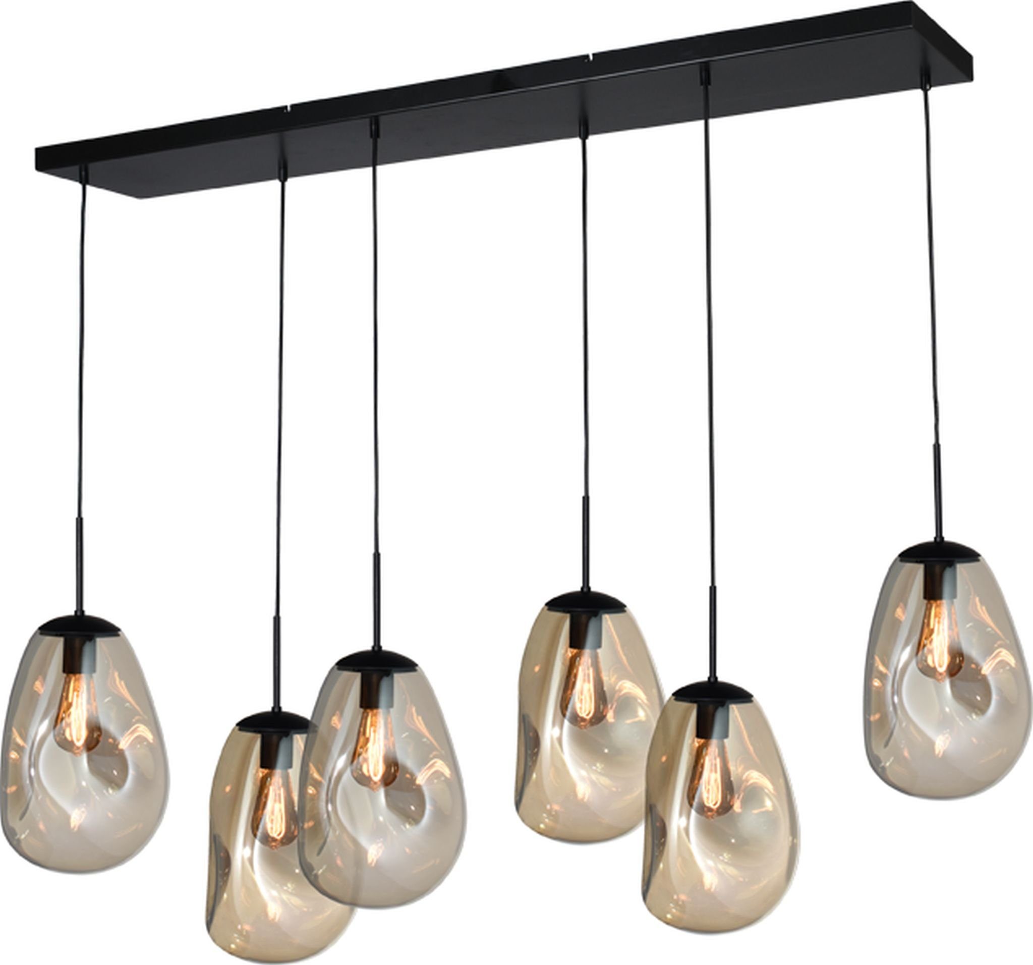 masterlight Pendelleuchte Hängelampe Hängeleuchte Lava 6-flammig Glas Gold 130x35cm, ohne Leuchtmittel, Lichtfarbe ist abhängig vom Leuchtmittel, exklusiv und handgefertigt