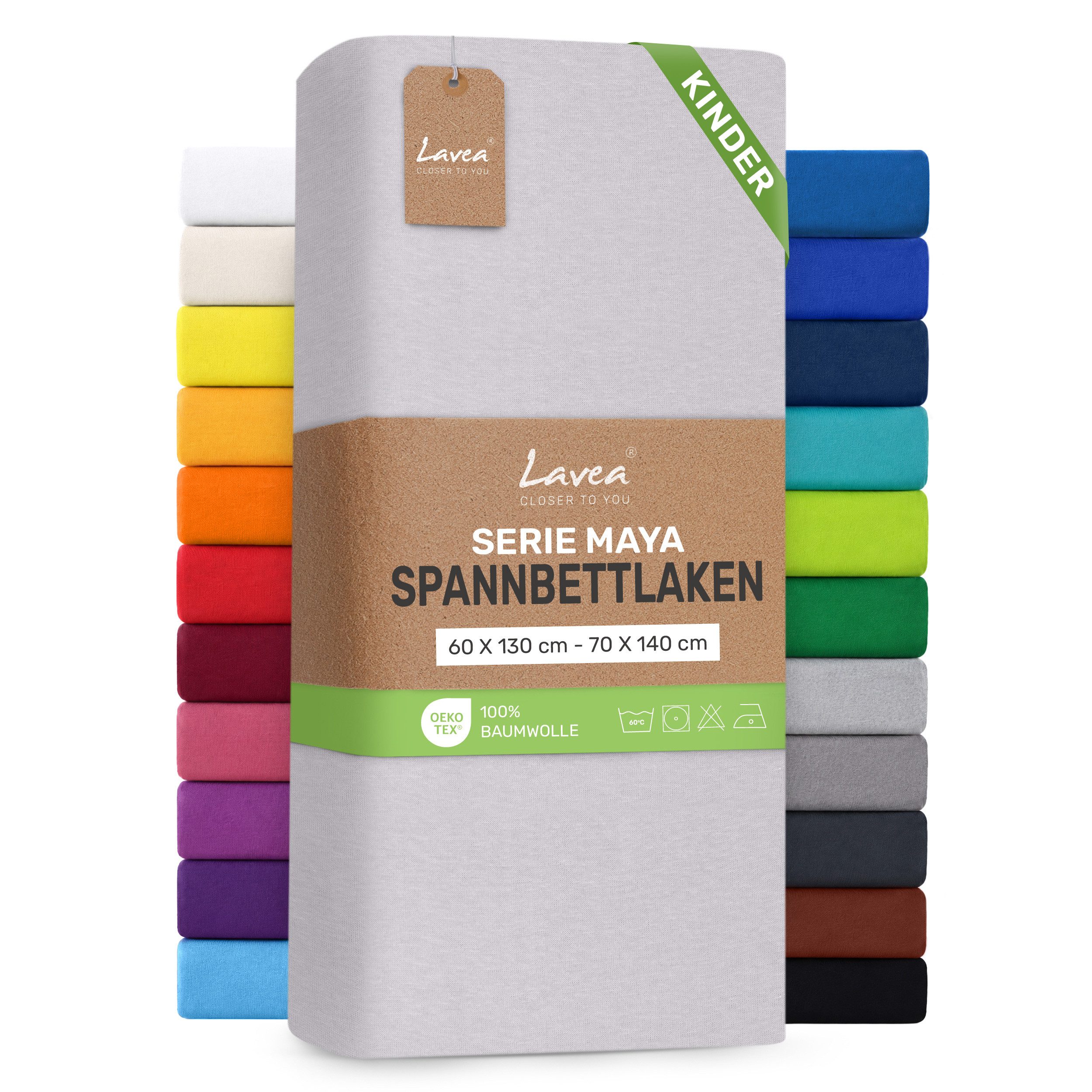 Lavea Spannbettlaken Bettlaken Maya, 180x200cm, 200x200cm, 140x200cm, 160x200cm, 100% Baumwolle Jersey, Gummizug: rundum, (1 Stück), für Matratzen, Topper, Boxspring- und Wasserbetten, weich, langlebig