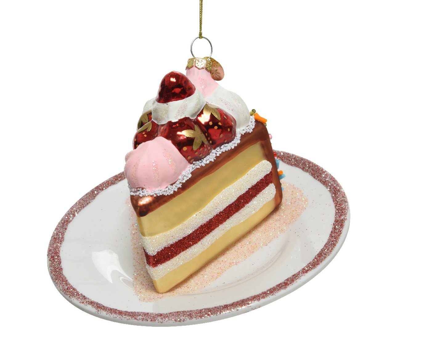 Decoris season decorations Christbaumschmuck, Christbaumschmuck Glas Torte auf Teller 12,5cm weiß / rot