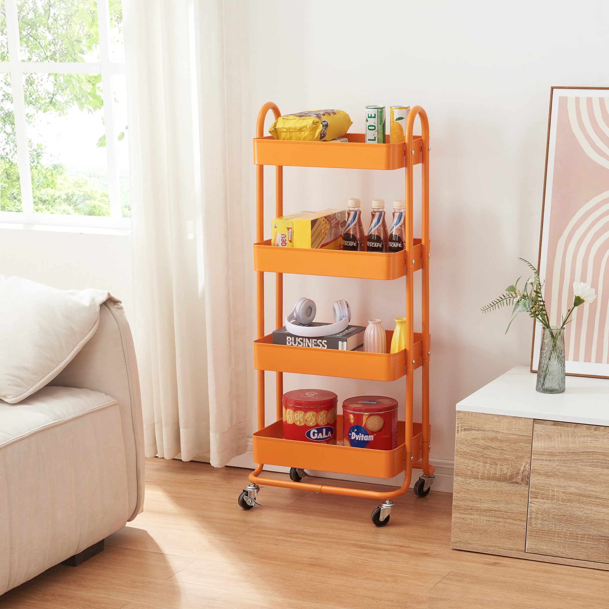 en.casa Küchenwagen, »Pyhäntä« Stahl mit 4 Ebenen Orange günstig online kaufen