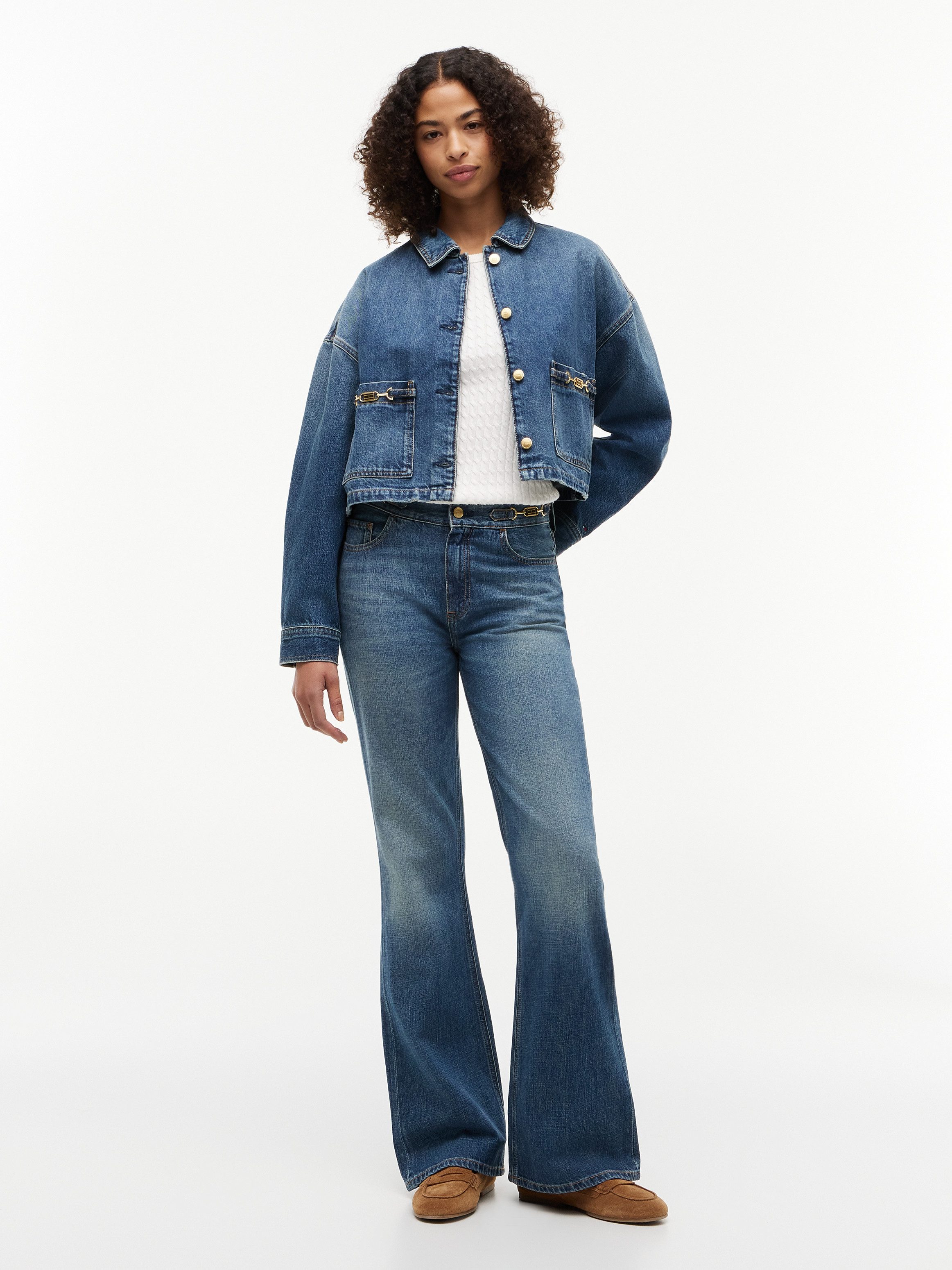 Tommy Hilfiger Jeansjacke CROPPED JACKET CAM MID aus Baumwolle, verkürzte Form – Bild 4 von 5