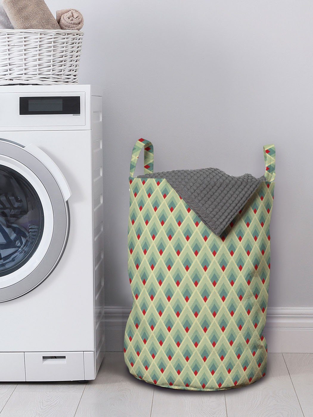 Wäschesäckchen Form Kordelzugverschluss Kunst mit Abakuhaus für Geometrisch Waschsalons, Griffen Wäschekorb Berg
