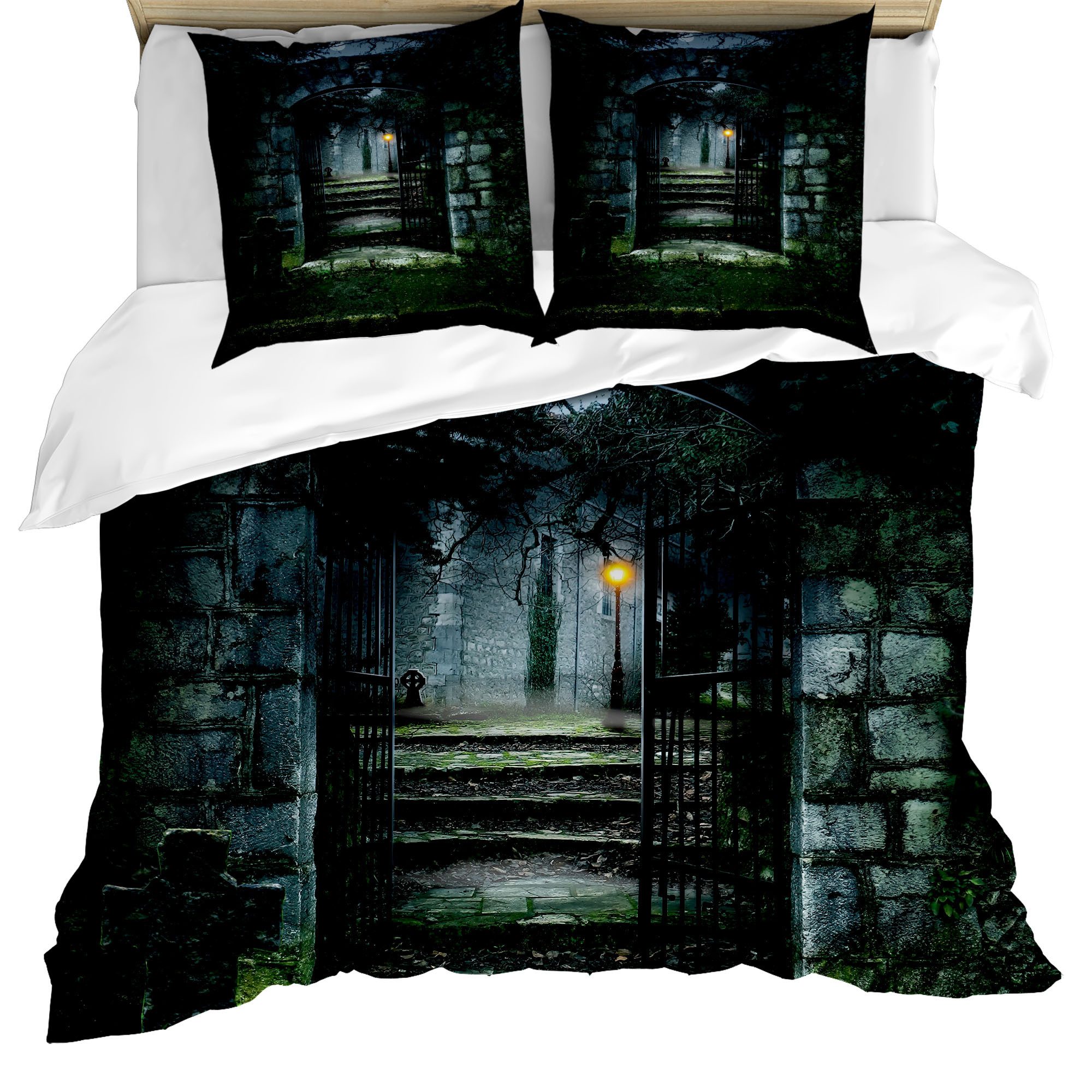 Abakuhaus Bettwäsche Milbensicher Allergiker geeignet mit Kissenbezügen, Microfaser, Gotisch Dunkler Spukschloss