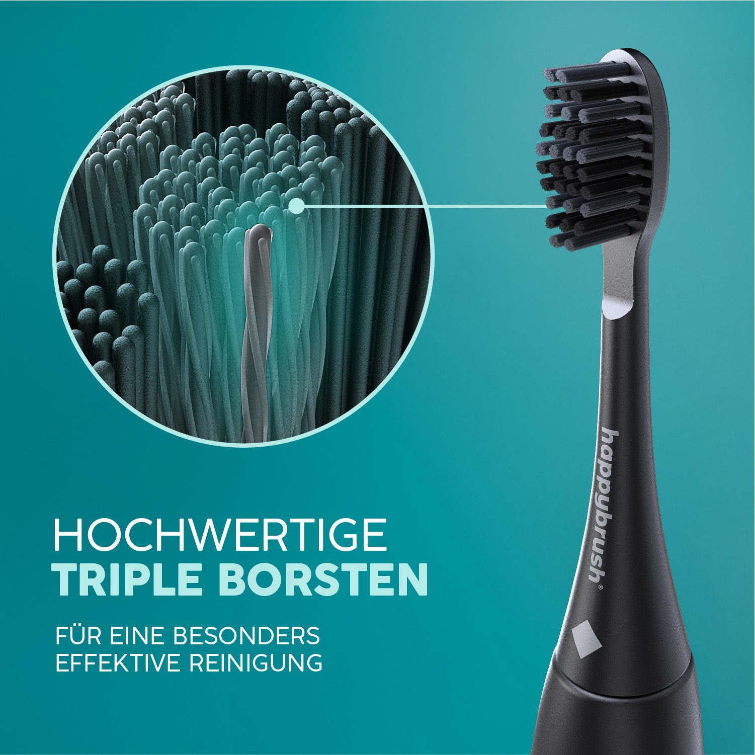 happybrush Aufsteckbürsten V3 AllBlack - mit Wechselindikator - 9 Stück - Spar-Set, für happybrush Eco Vibe 3, hochwertige Triple-Borsten, Wechselindikator