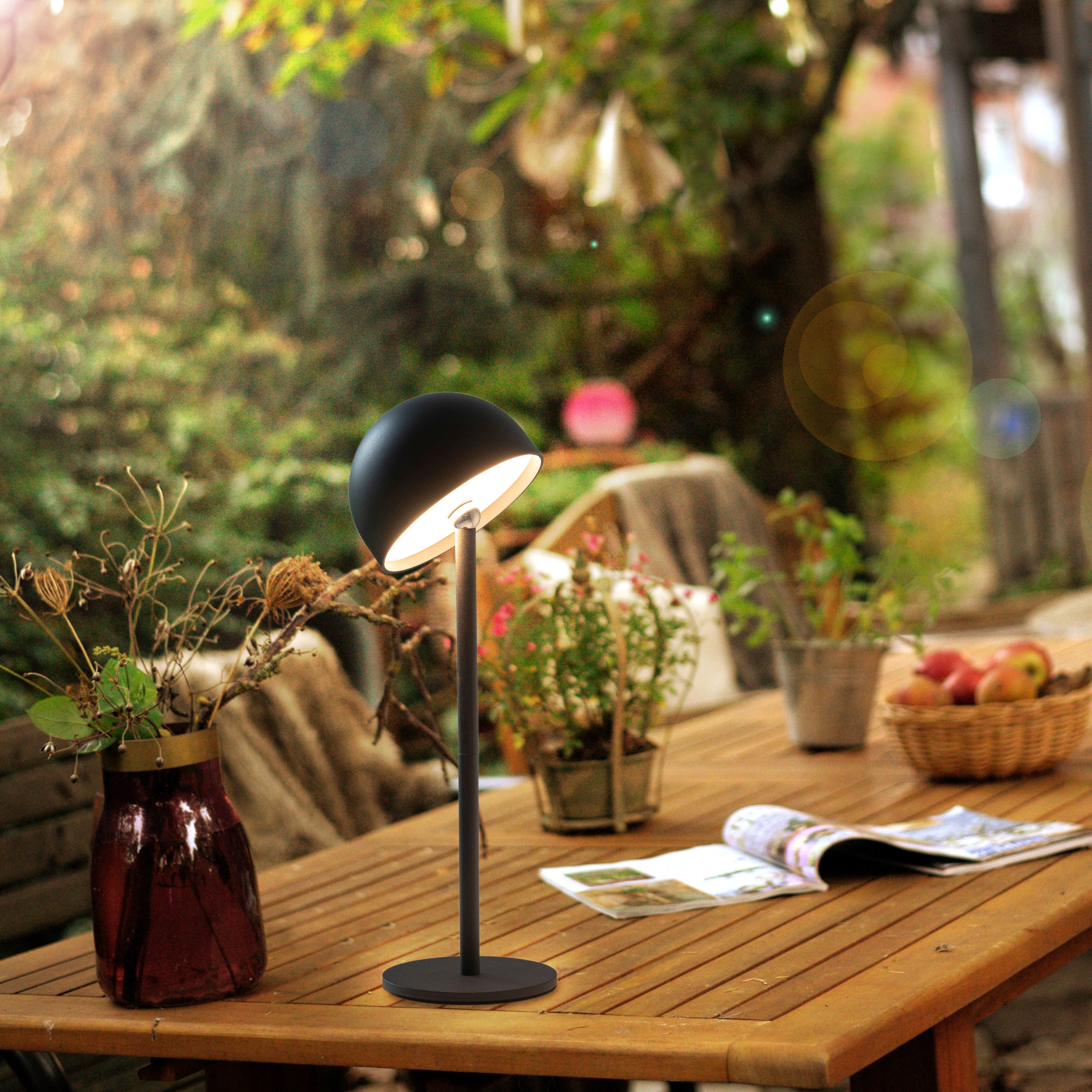 OTTO home Tischleuchte Akku Tischlampe GERRIN Indoor Outdoor, magnetischer Flaschenaufsatz, Dimmfunktion, Memoryfunktion, LED fest integriert, Warmweiß, Pilzlampe Flaschenaufsatz, Regulierung der Lichtstärke, Pilz, Lampe