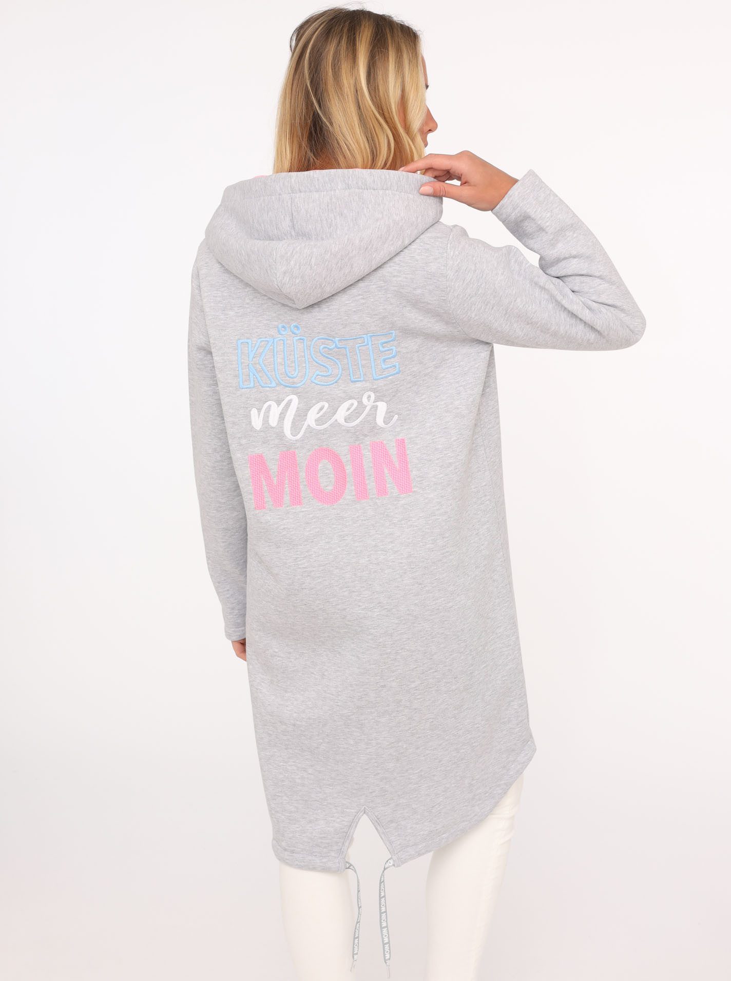 Zwillingsherz Jerseymantel "Küste Meer Moin" mit Kapuze, Taschen, Front und Backmotiv Küste Meer Moin – Bild 4 von 5