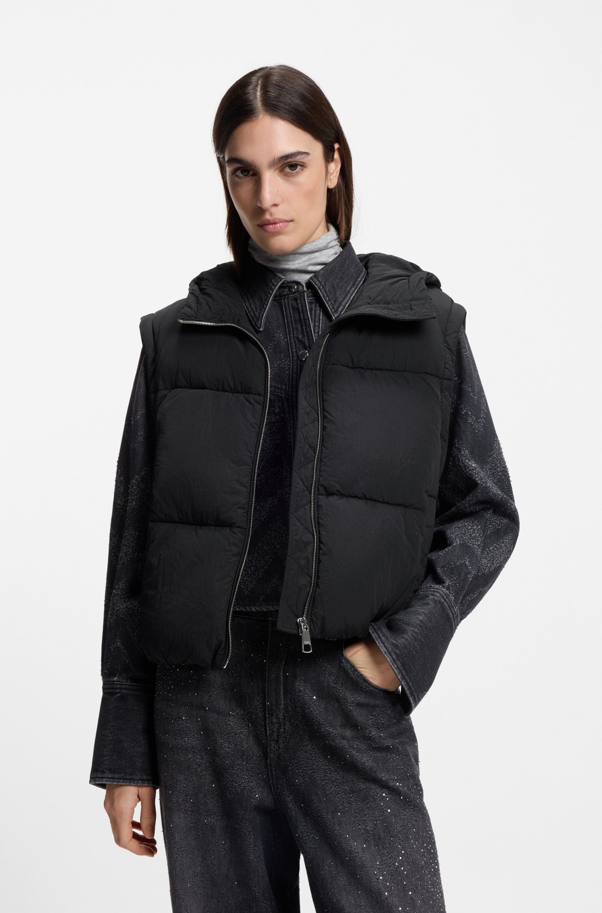 BOSS ORANGE Steppjacke Polala Premium Damenmode (2-St) mit abnehmbaren Ärmeln und Schal