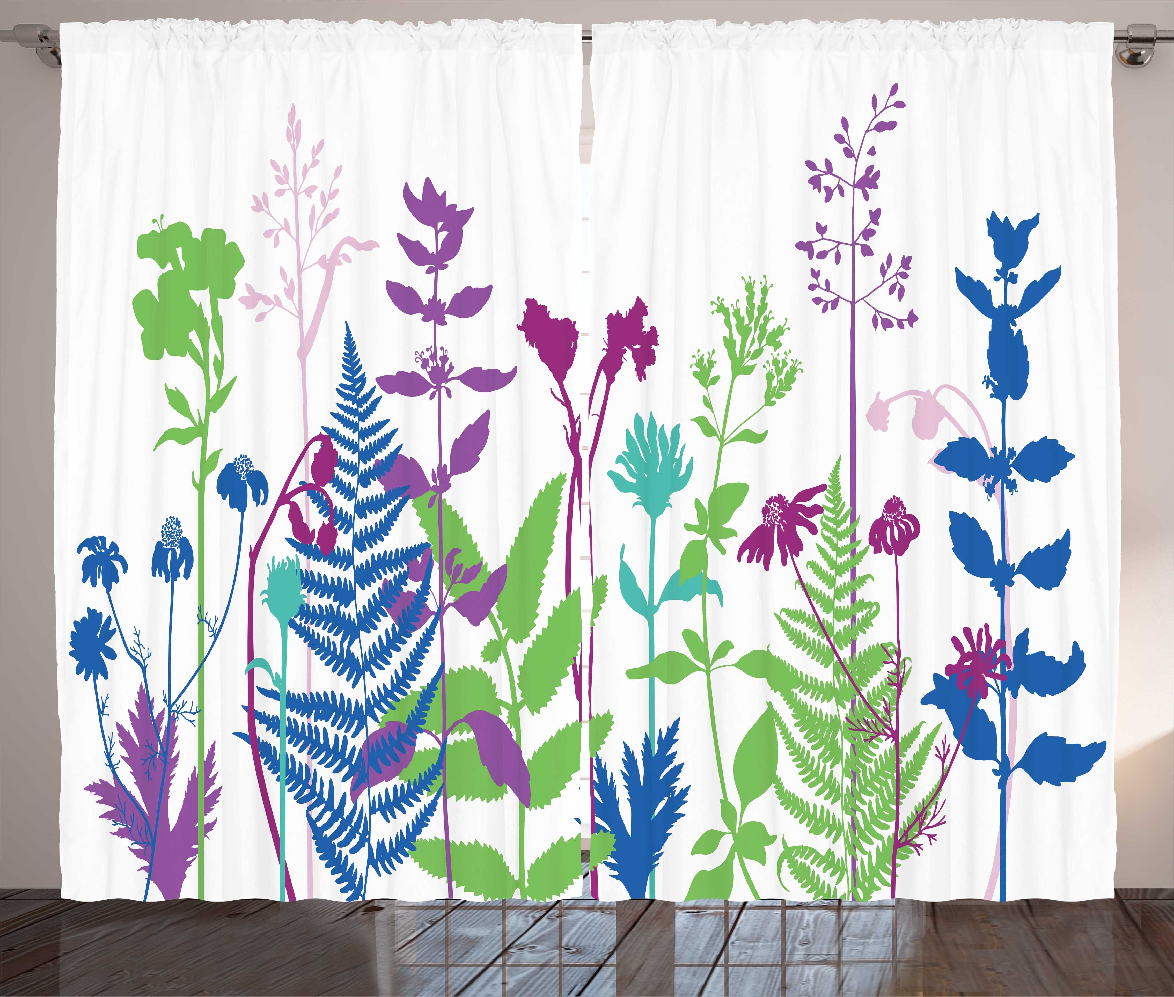 Kräuselband Blumen-Landschaften Schlafzimmer Botanik Abakuhaus, mit Schlaufen und Vorhang Gardine Bunte Haken,