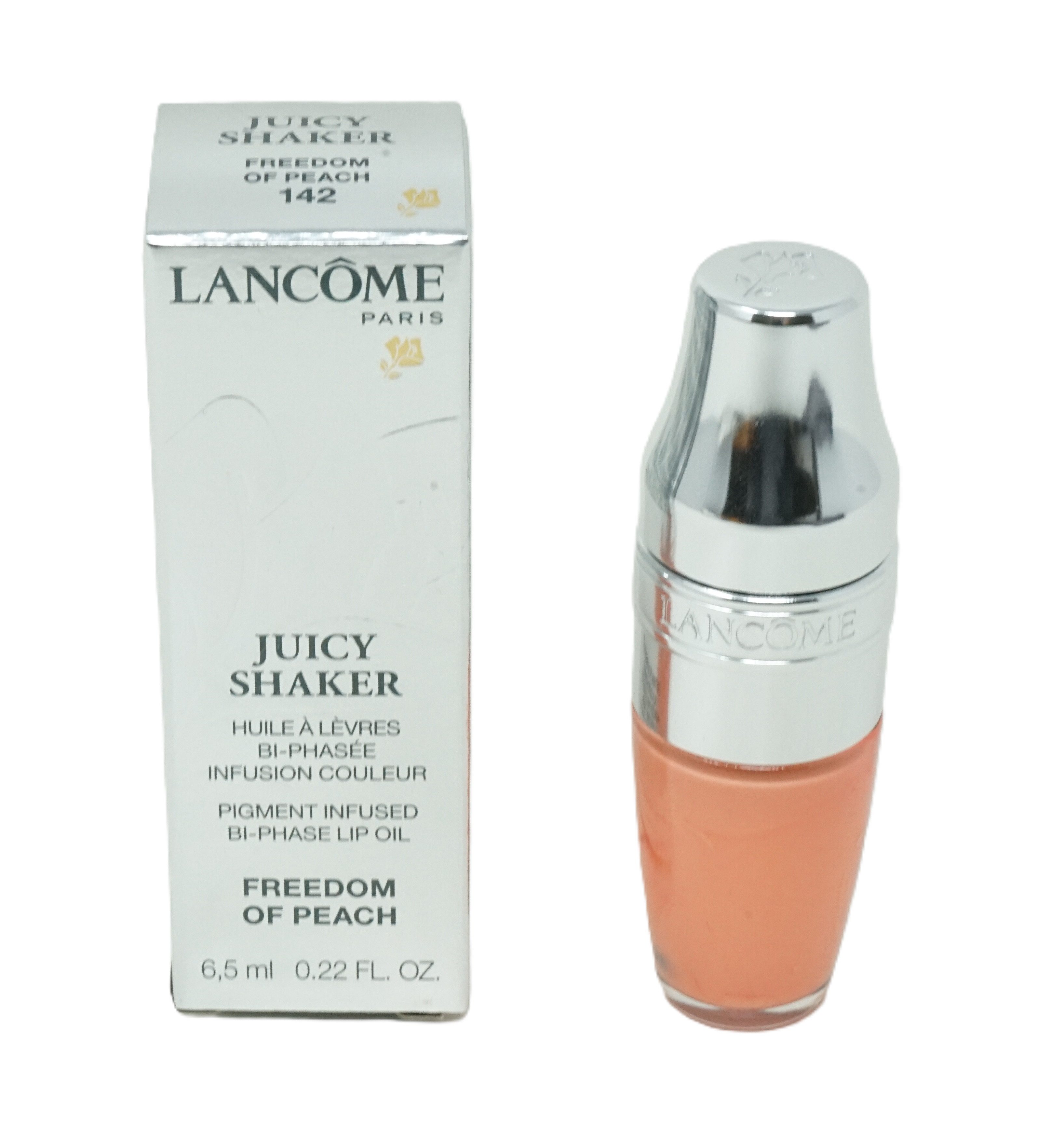 LANCOME Lippenstift Lancome Juicy Shaker Lipgloss Lip Oil 142 Freedom Of Peach 6,5ml