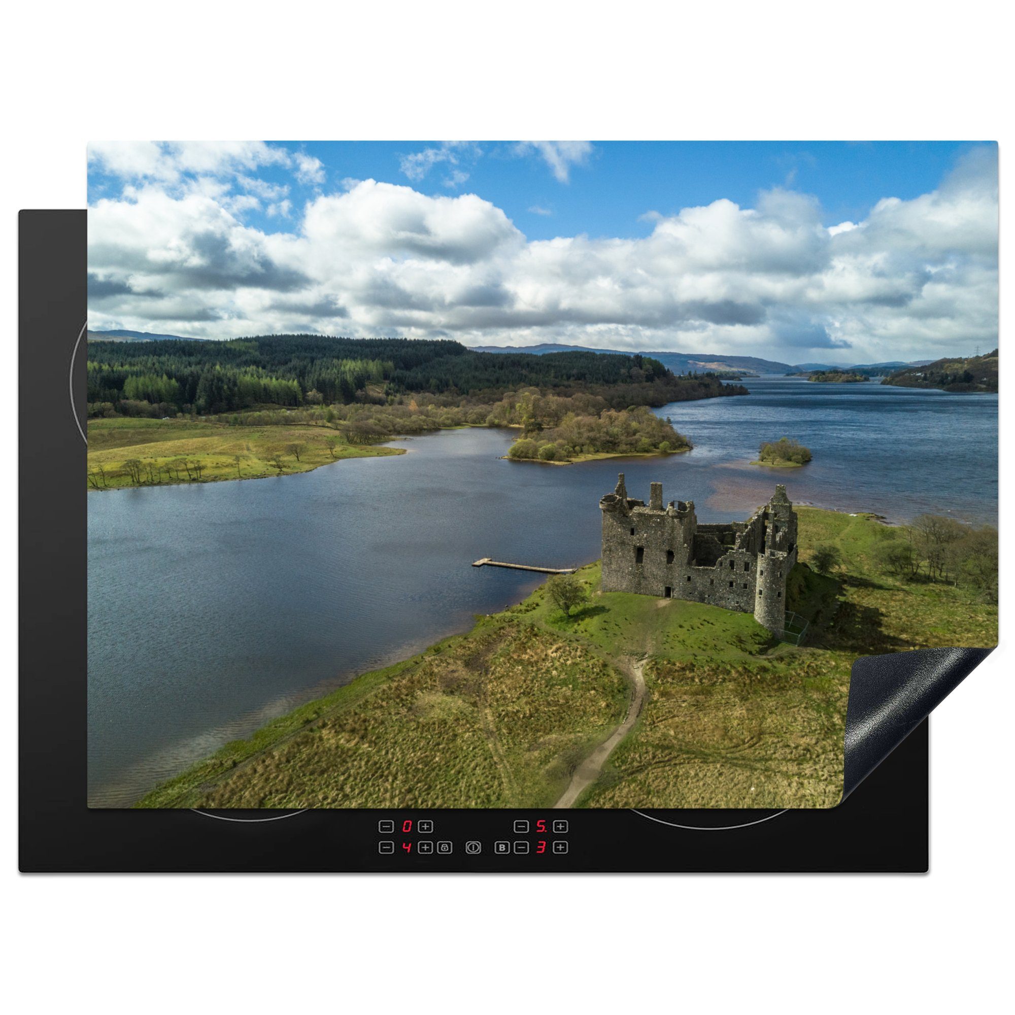 MuchoWow Herdblende-/Abdeckplatte Schloss - Schottland - Flüsse, Vinyl, (1 tlg), 70x52 cm, Mobile Arbeitsfläche nutzbar, Ceranfeldabdeckung