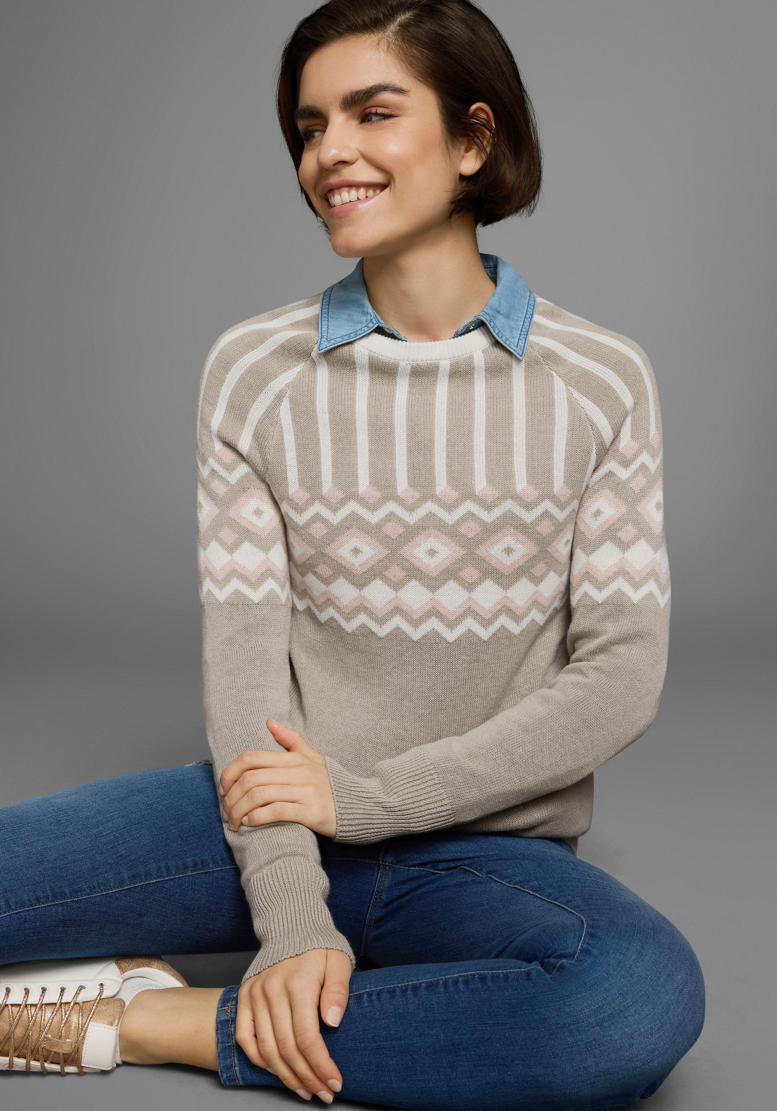 AJC Jacquardpullover mit Norwegermuster in verschiedenen Farbvarianten günstig online kaufen