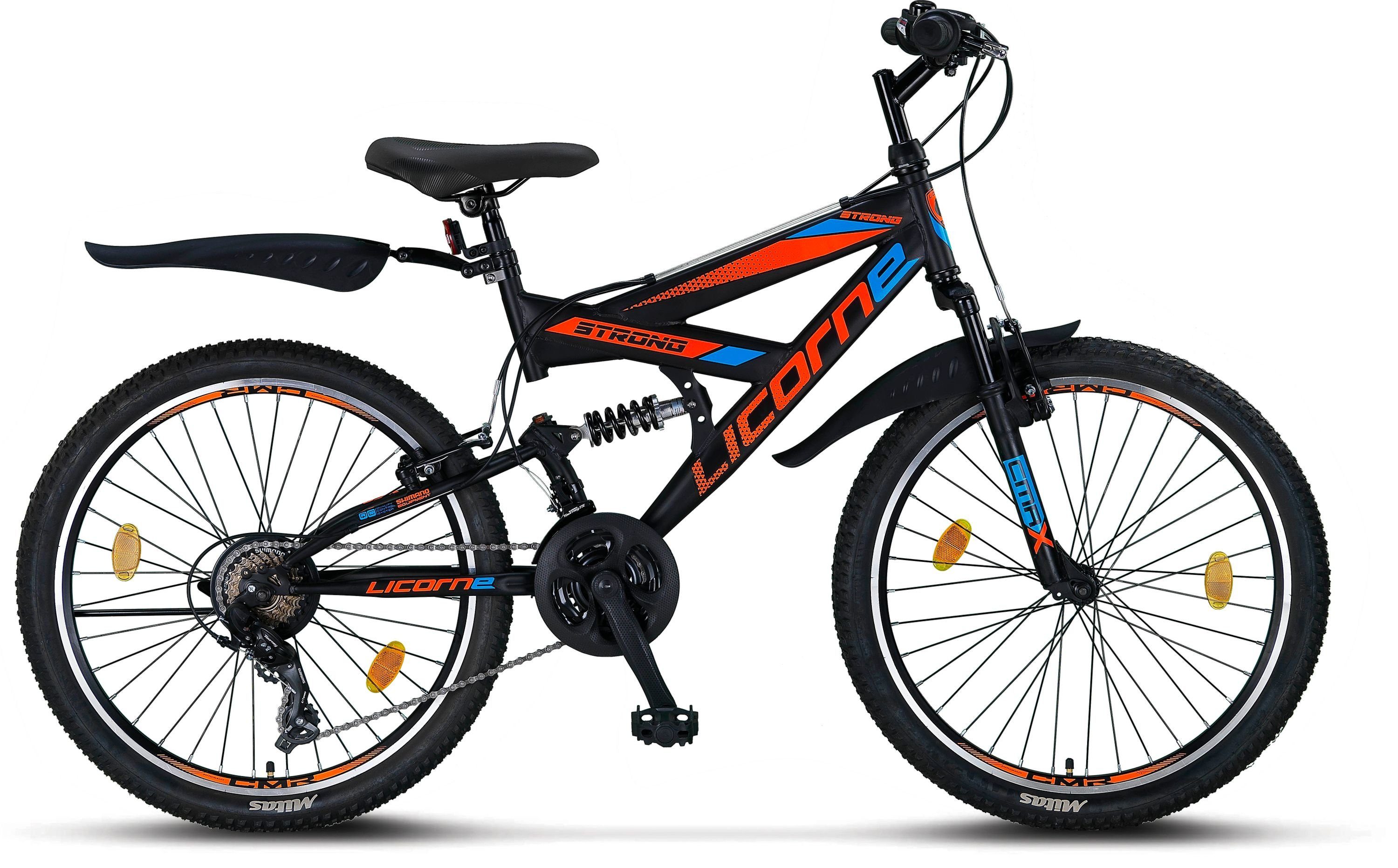 Premium und Mountainbike 21 Licorne Bike Zoll, in 24 V Schwarz/Blau/Orange 26 Mountainbike Strong Gang Bike Licorne