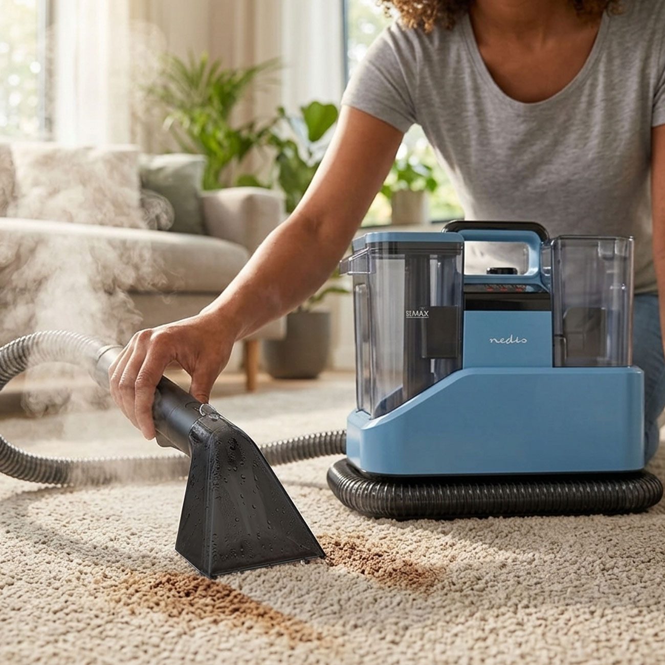 Nedis Dampfreiniger Waschsauger für Polster, Teppiche & Auto – Nasssauger, 1650 W, Reinigungsmodi: Dampf, Warmwasser, Kaltwasser