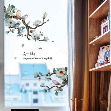 Fivejoy Fensterbild 2 set Vögel auf Kirschblütenzweigen Fensteraufkleber,Fensterbild