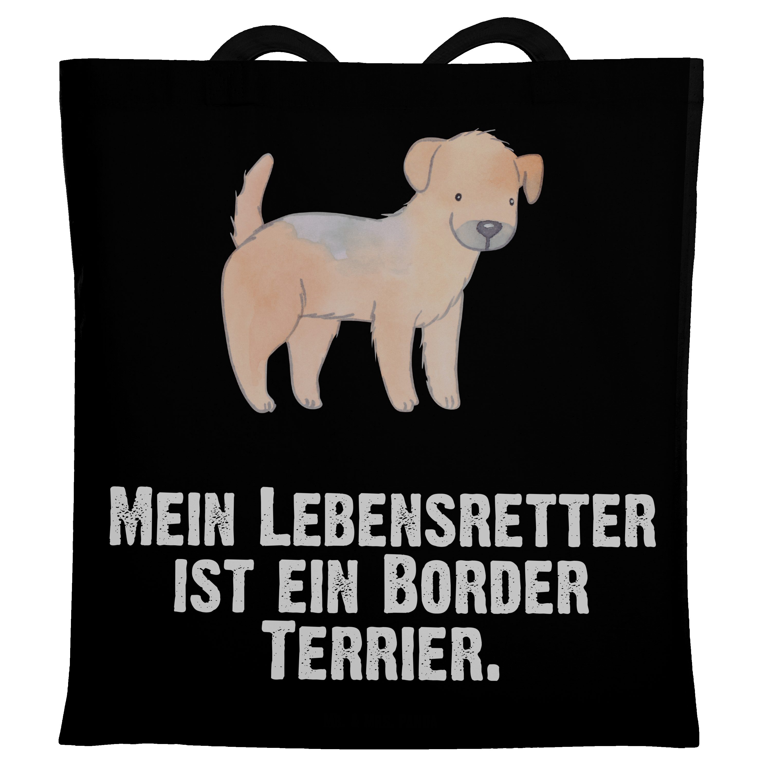 Mr. & Mrs. Panda Tragetasche Border Terrier Lebensretter - Schwarz - Geschenk, Einkaufstasche, Tie (1-tlg)