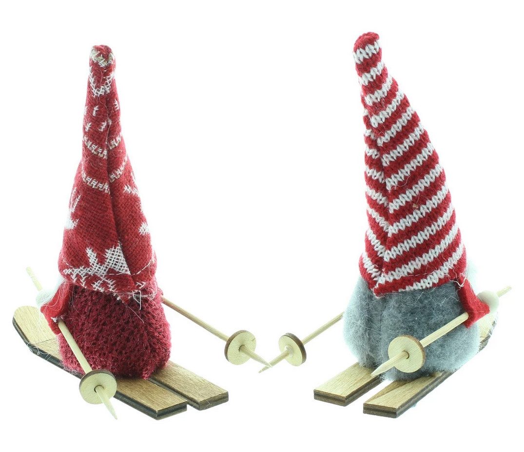 Home-trends24.de Weihnachtsfigur Wichtel Ski Zwerg Gnom Weihnachten Deko Figur Set rot