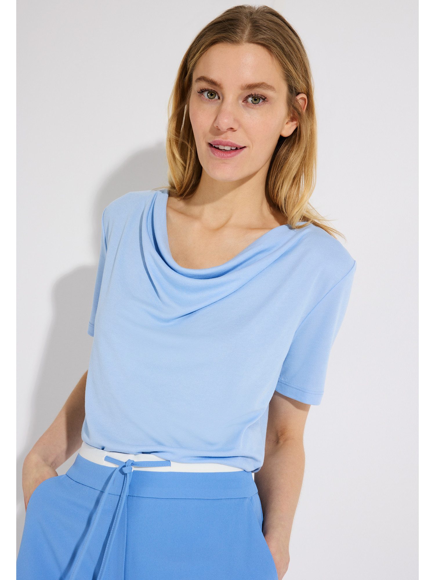 MORE&MORE T-Shirt feminines Shirt mit Wasserfall-Ausschnitt günstig online kaufen