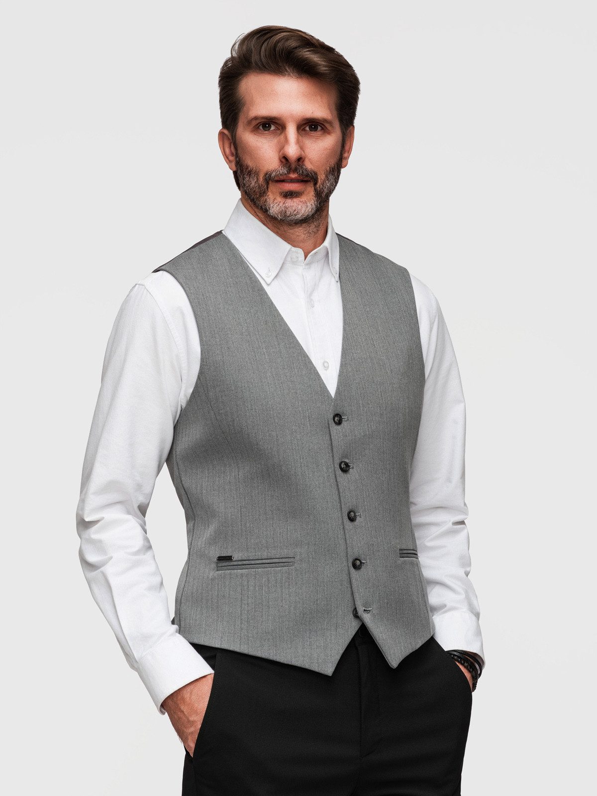 OMBRE Anzugweste Herren Anzugweste Slim Fit Elegant mit verstellbarem Rücken Grau M (kein Set, 1-tlg) Slim Fit