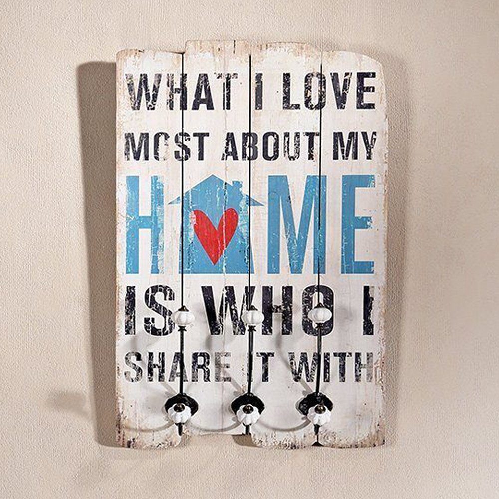 Melko Garderobe Wandgarderobe Hutablage Wandpaneel Holz 3 Haken Aufschrift Vintage (Stück, 1 St., Stück), Paulownienholz