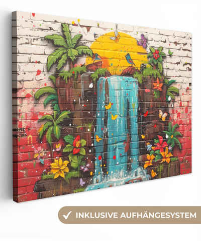 OneMillionCanvasses® Leinwandbild Graffiti - Wasserfall - Farbenfroh - Blumen - Straßenkunst, Graffiti - Wasserfall (1 St), Wandbild Leinwandbilder, Aufhängefertig, Wanddeko 40x30 cm