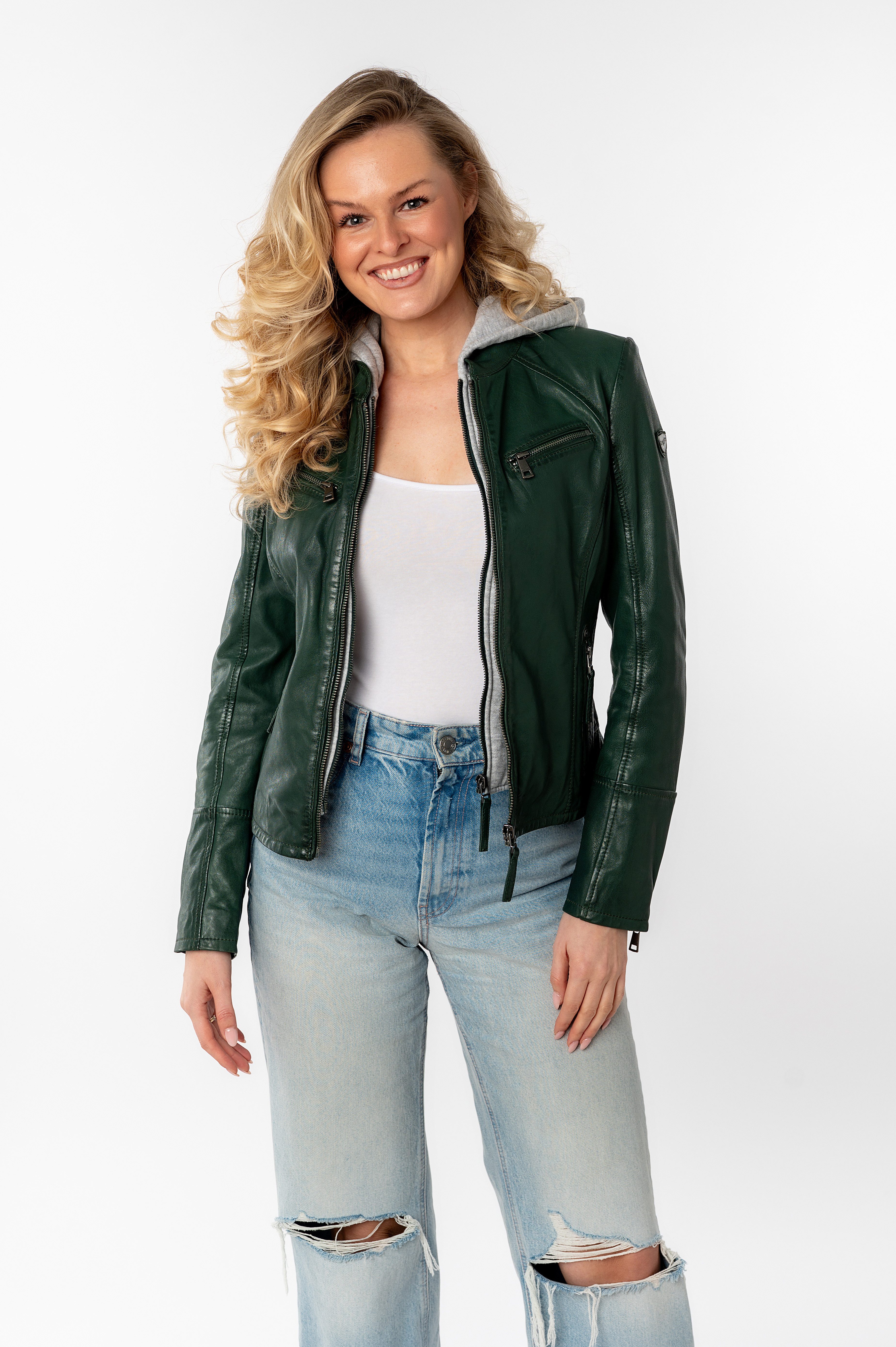 Mauritius Lederjacke Nola LEGV mit abnehmbarer Jersey-Kapuze