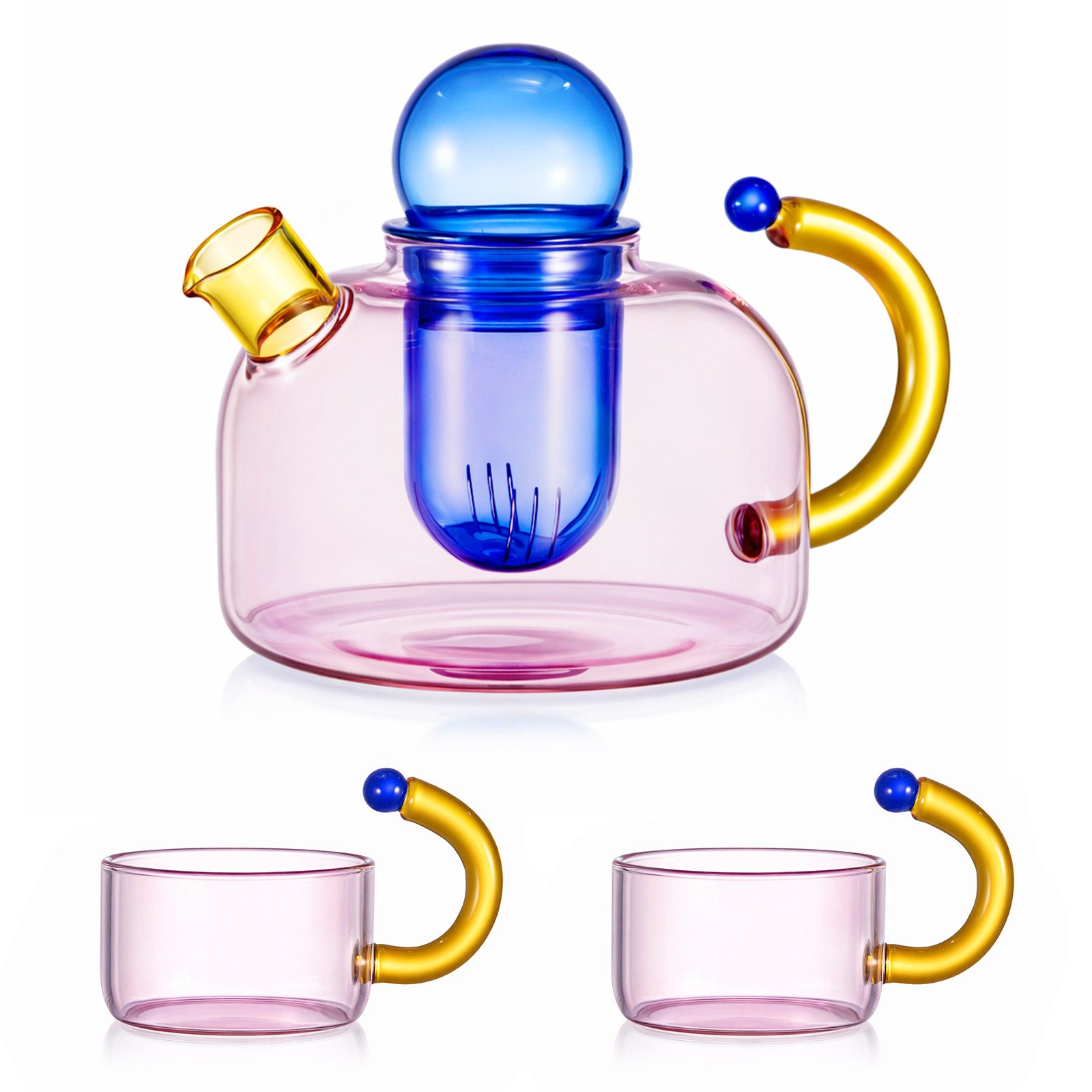 Youyijia Teekanne Teekannen Glas Teekanne Set mit 2 Tassen und herausnehmbarem Teesieb