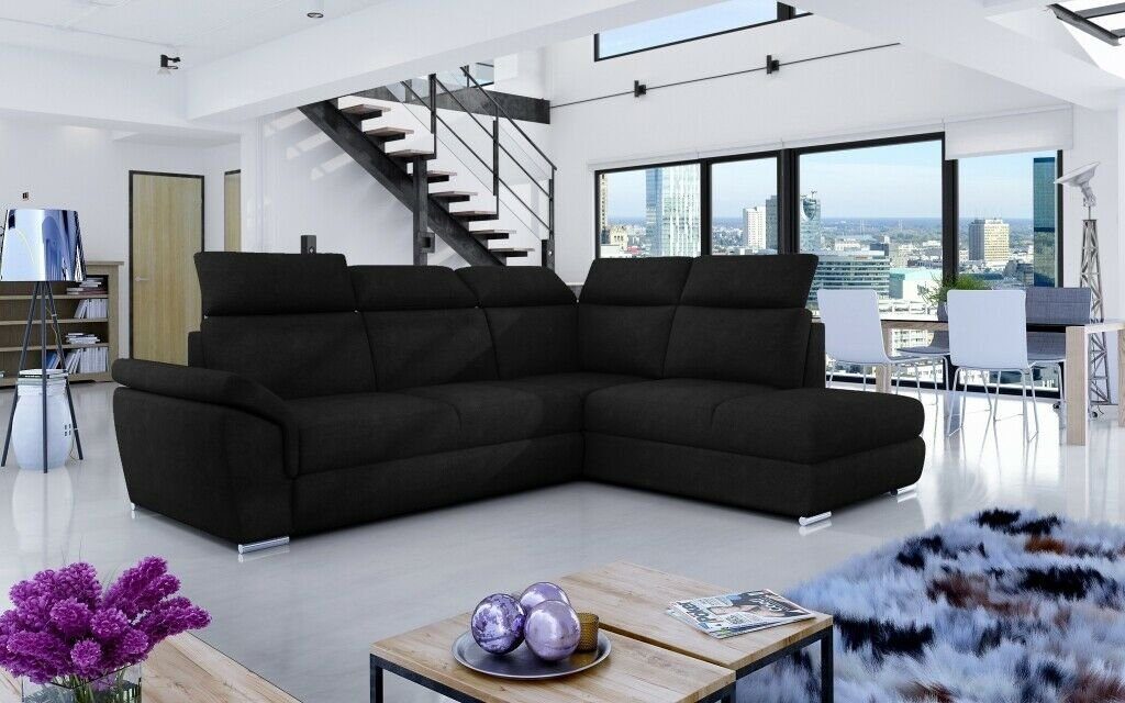 JVmoebel Ecksofa, Stoff Ecksofa L-Form Sofa Couch Design Polster Modern Textil Schwarz