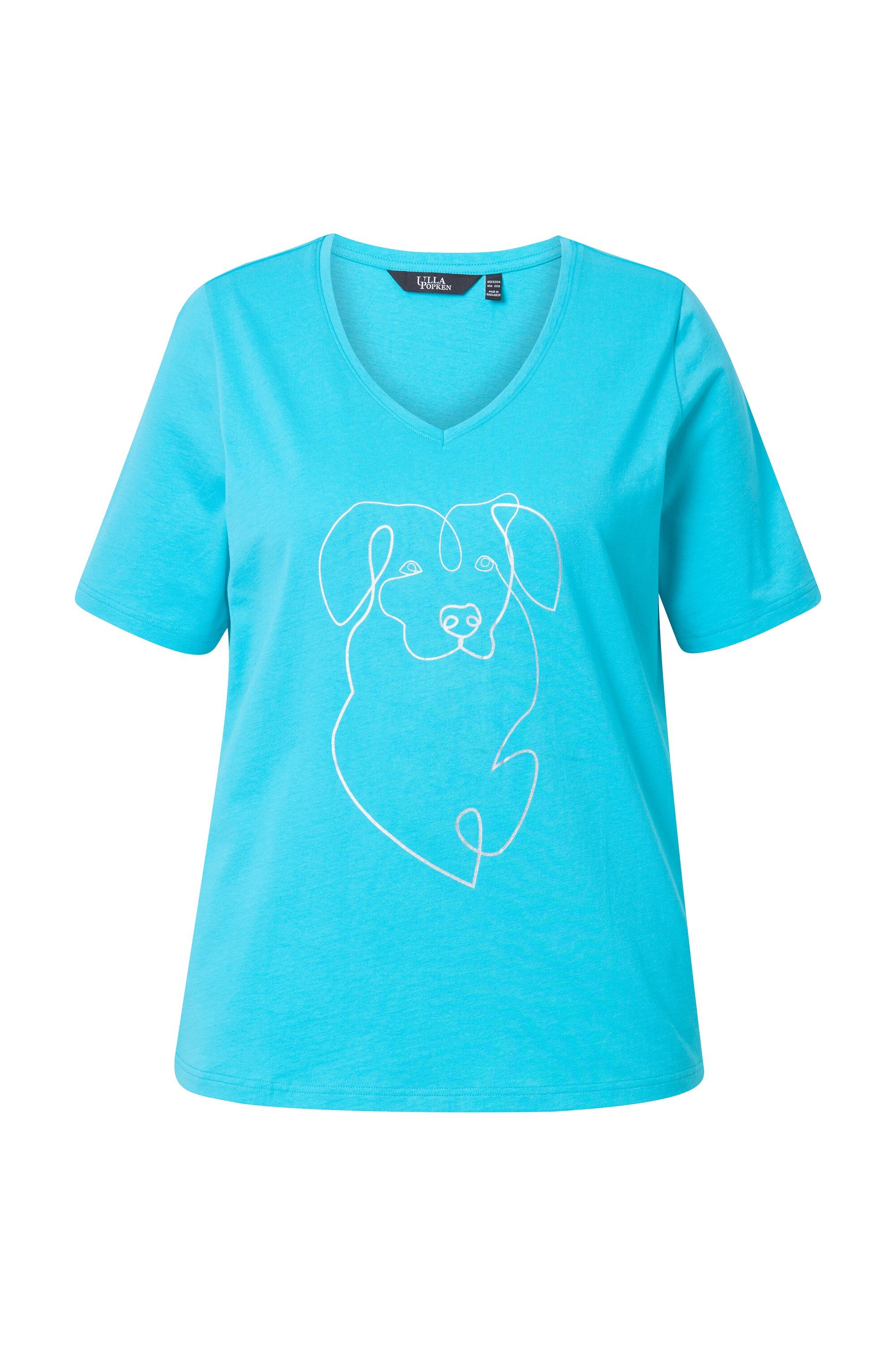Ulla Popken T-Shirt T-Shirt Metallic-Tiermotiv V-Ausschnitt Halbarm günstig online kaufen