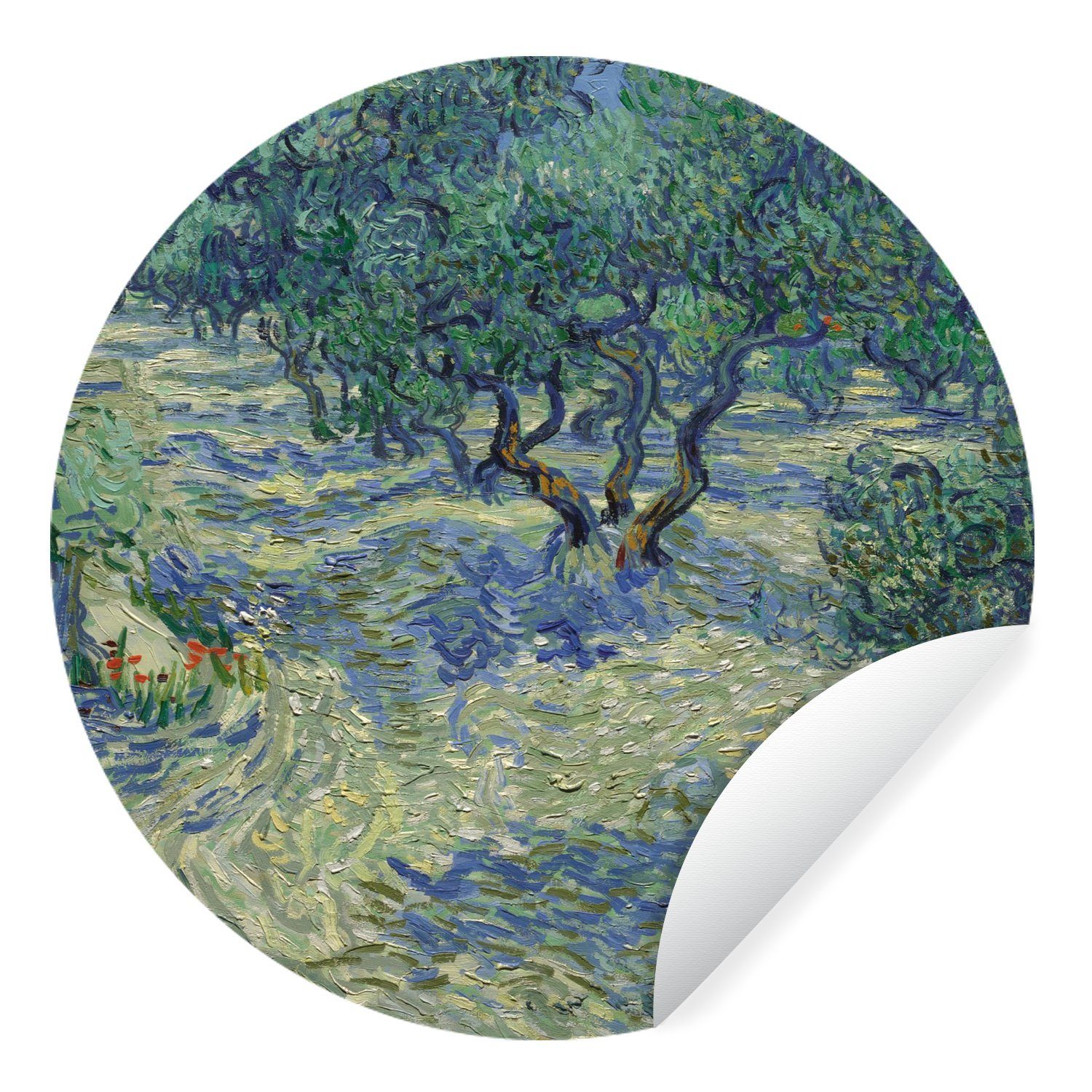 MuchoWow Wandsticker Der Olivenhain - Gemälde von Vincent van Gogh (1 St), Tapetenkreis für Kinderzimmer, Tapetenaufkleber, Rund, Wohnzimmer