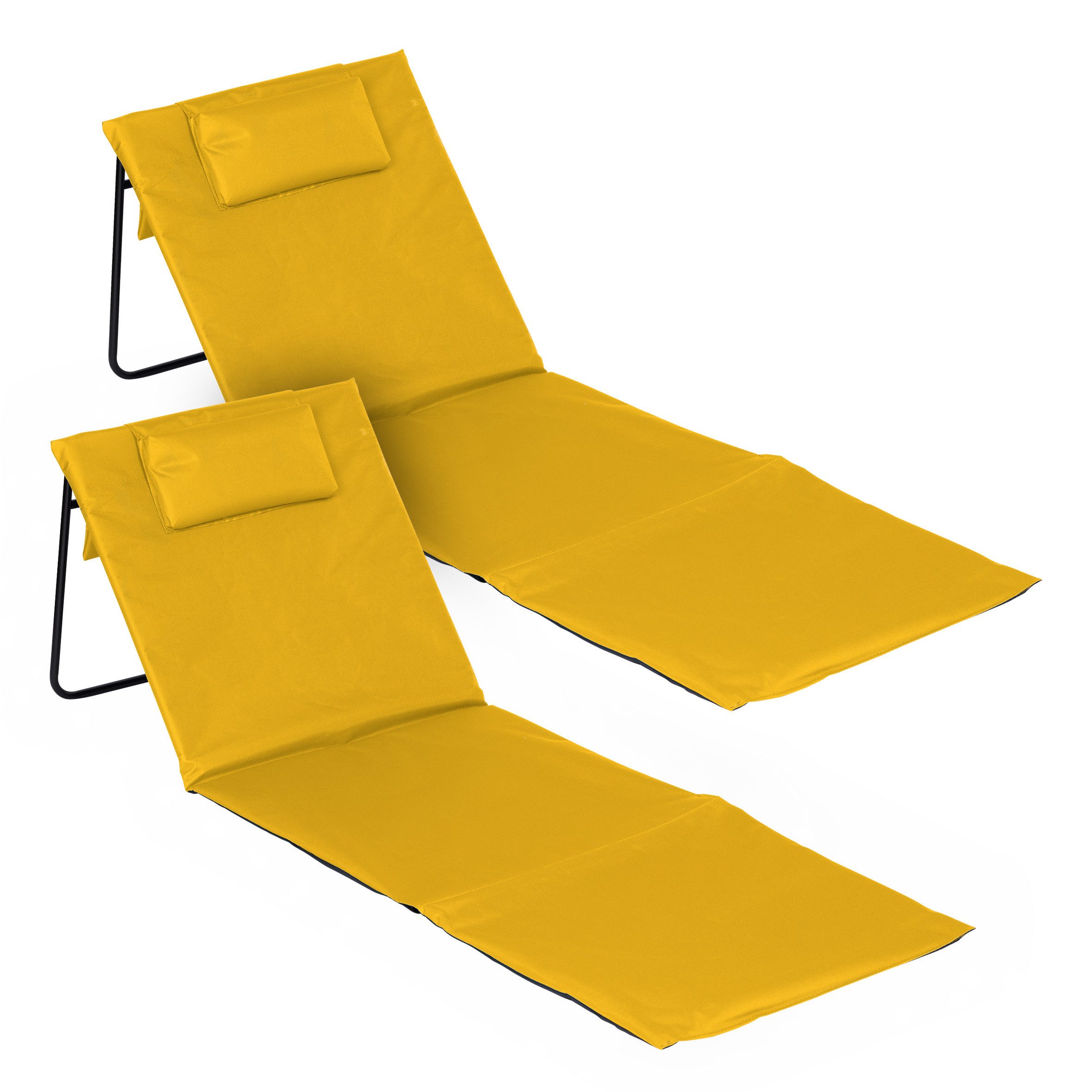 Spetebo Gartenliege Strandmatte 2er Set klappbar mit verstellbarer Rückenlehne, Anzahl, 1 St., Stück, Integriertes Kopfkissen