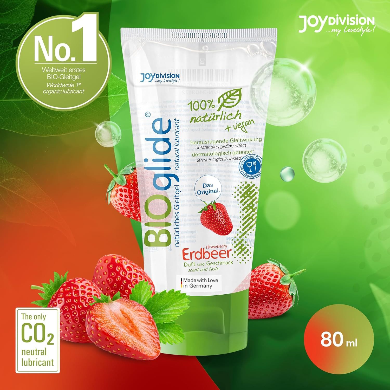 JOYDIVISION Gleitgel BIOglide Erdbeere, zertifizierte Naturkosmetik, vegan, Erdbeerduft und Geschmack