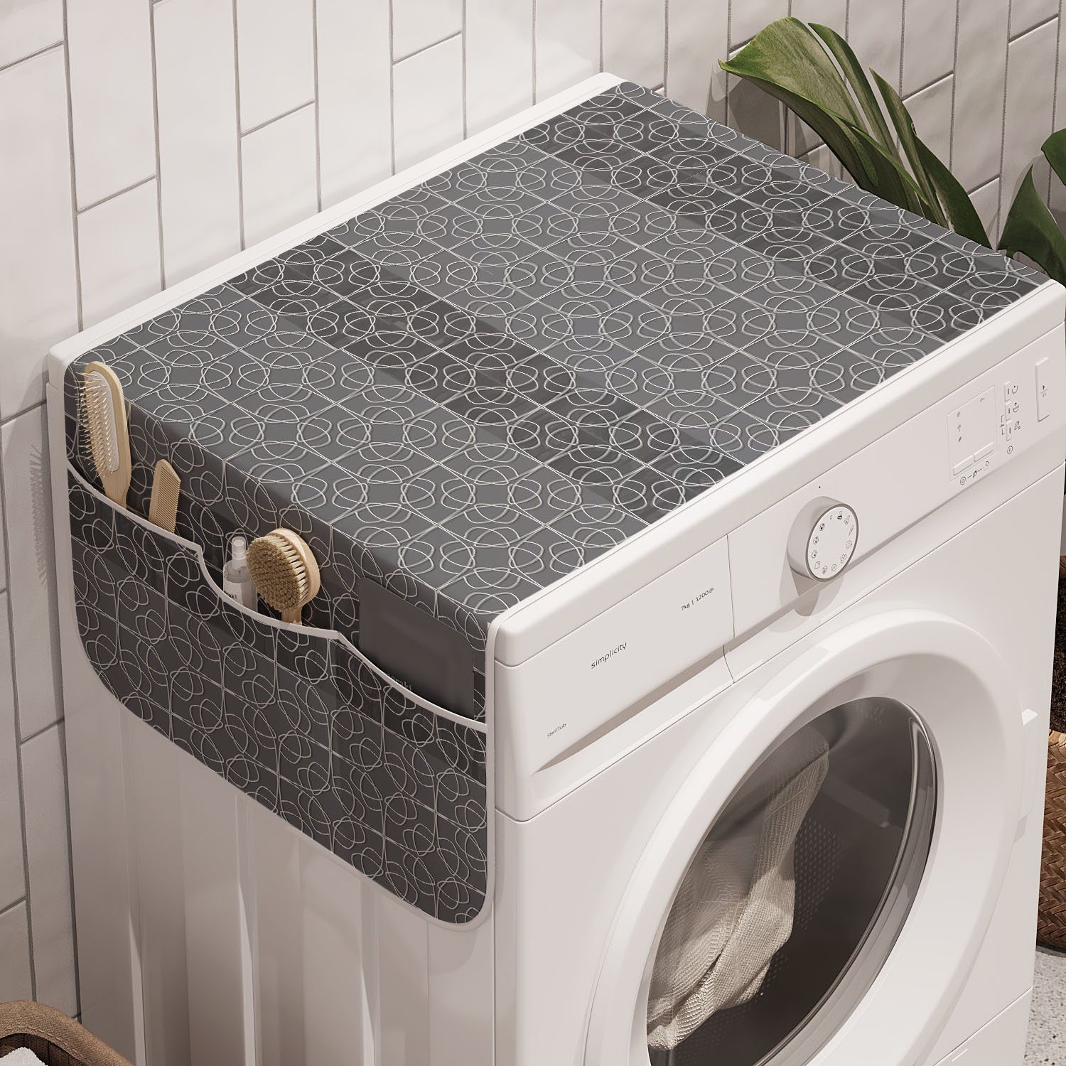 Badorganizer Anti-Rutsch-Stoffabdeckung Waschmaschine Grey und Oriental Mosaic Abakuhaus für Trockner, Grid Gitter