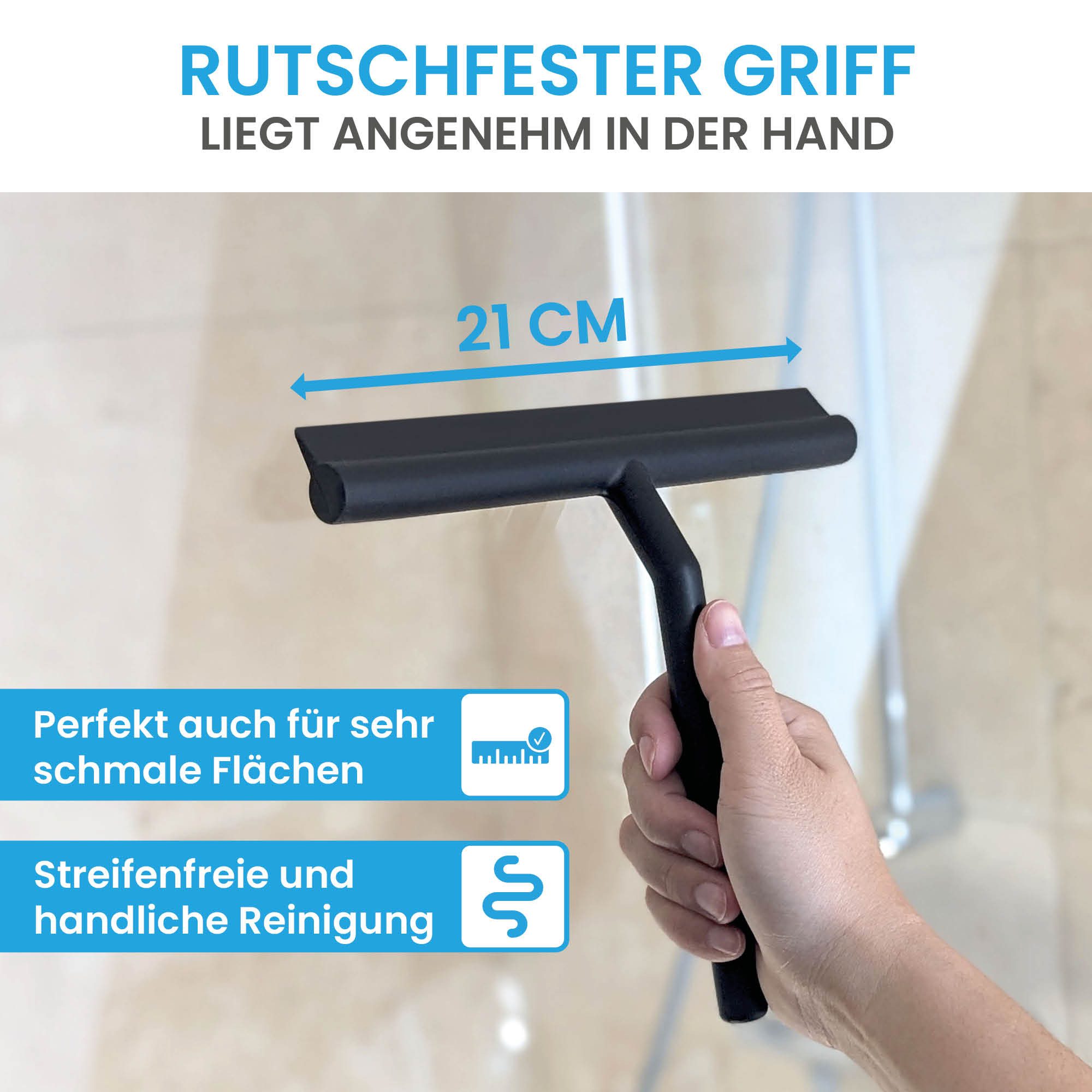Bächlein Duschabzieher Glasabzieher Silikon - Abzieher Dusche, Haltehaken + Wasserabzieher, 21 cm breit – Bild 4 von 5