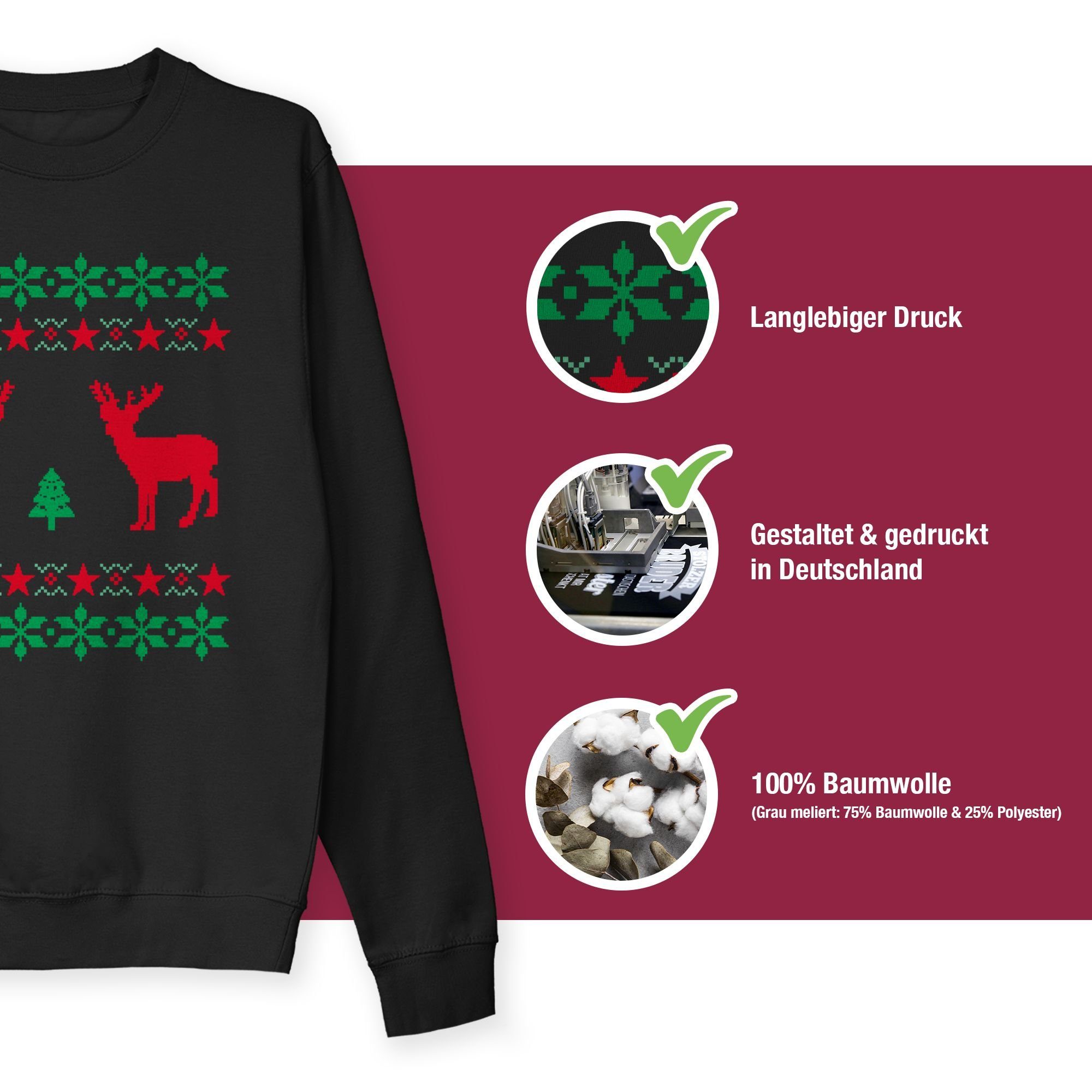 1 Weihachten Shirtracer Pixel (1-tlg) Schwarz Kleidung Norweger Weihnachten Sweatshirt Rentier