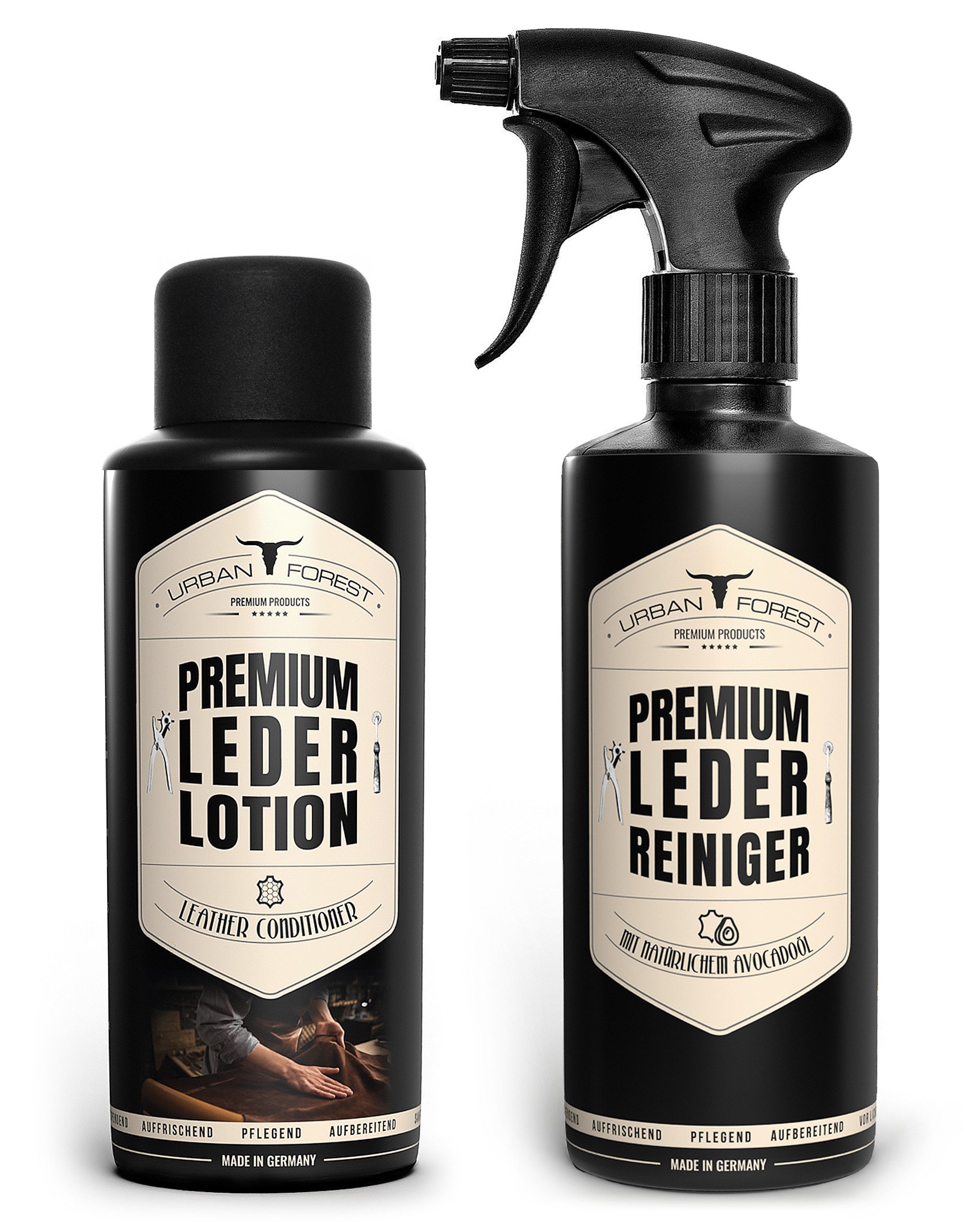 URBAN FOREST Sparset Leder Reiniger +Leder Lotion 2 x 500ml Lederpflegeset (2 St)