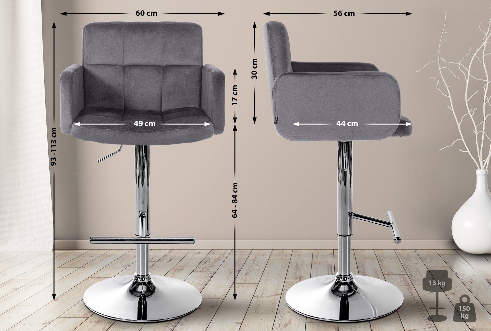 CLP Barhocker Los Angeles Samt, höhenverstellbar und drehbar günstig online kaufen