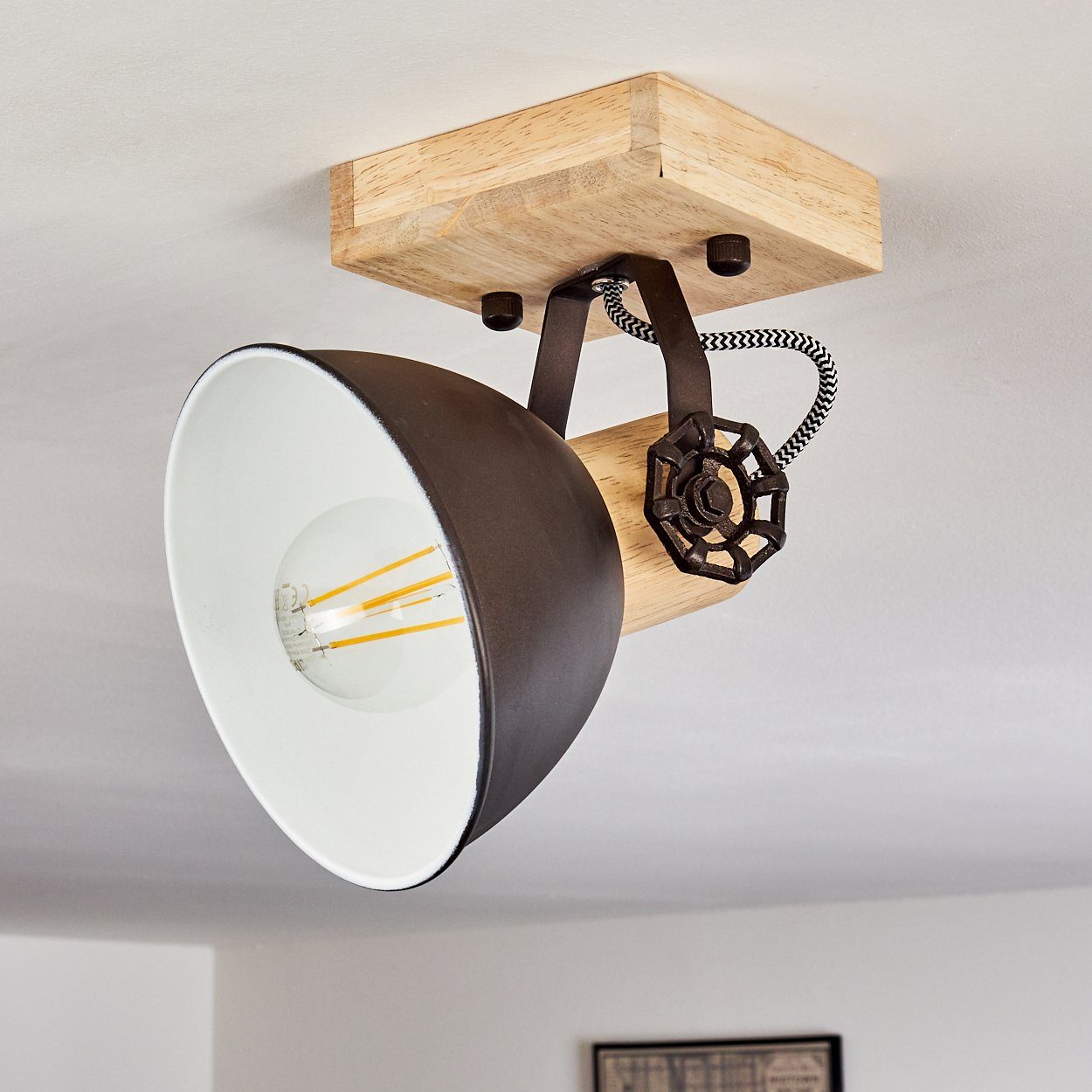 hofstein Deckenleuchte »Cotes« verstellbare Wandlampe aus Metall/Holz in Anthrazit/Weiß/Braun, ohne Leuchtmittel, 1xE27, Wandspot im Retro/Vintage Design – Bild 5 von 5