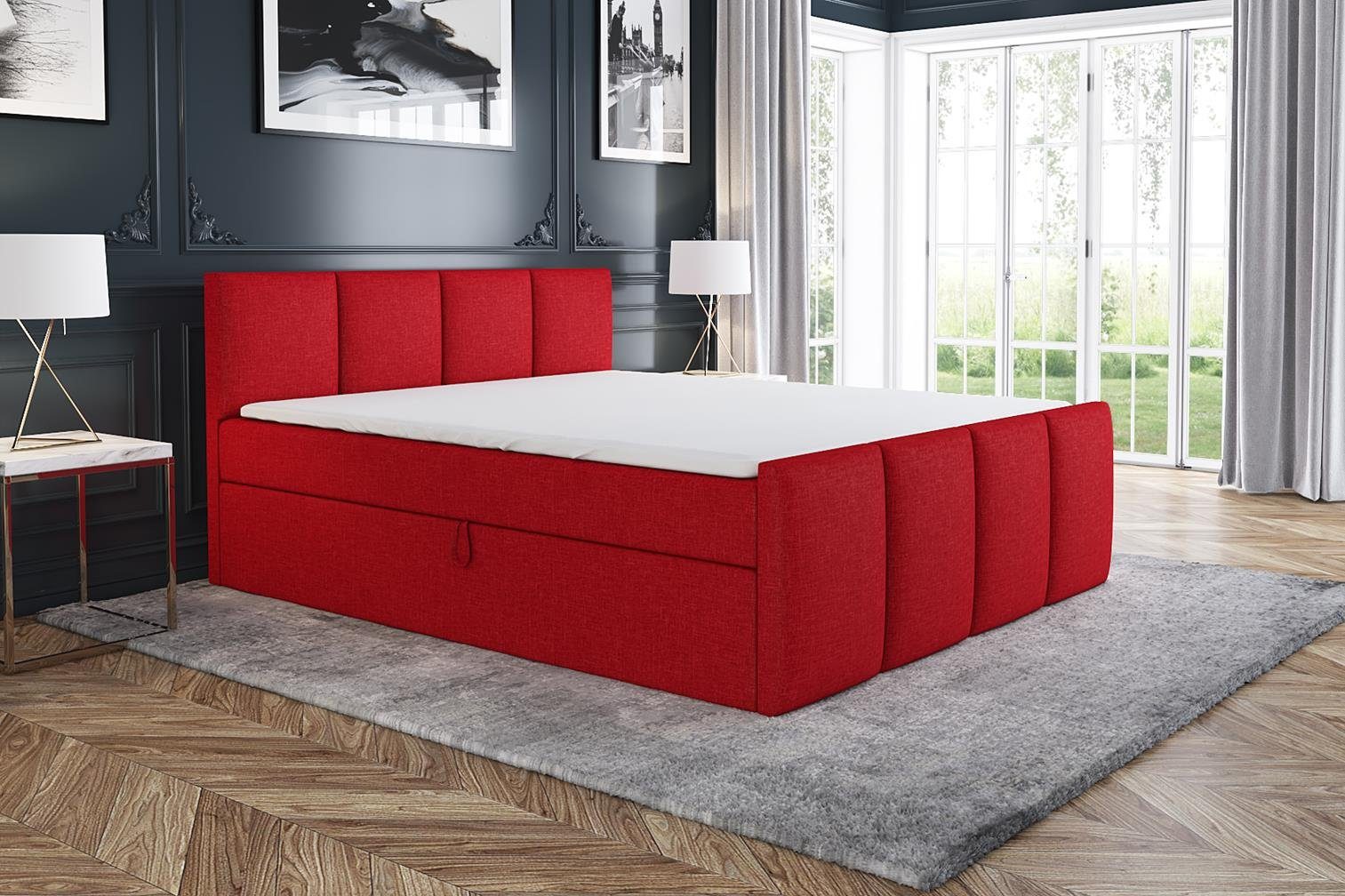 A&J MöbelLand GmbH Boxspringbett ECOS mit Bonell-Matratze und Topper. ROT 13