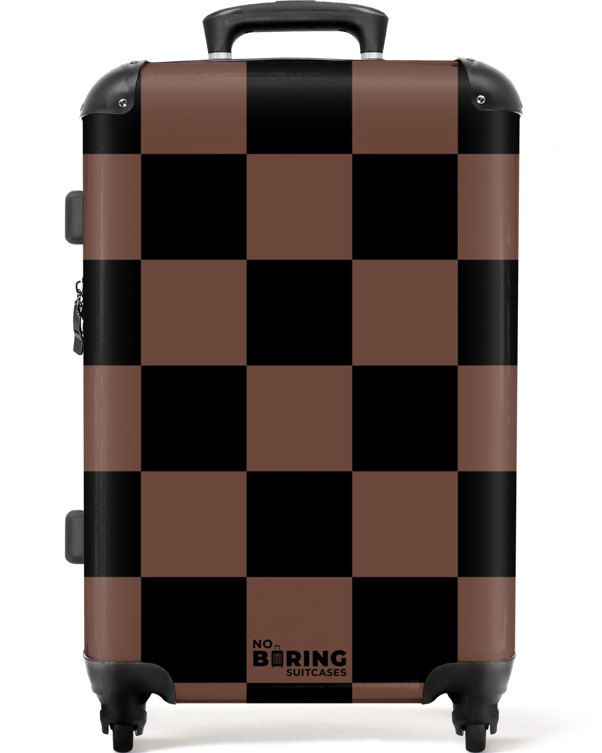 NoBoringSuitcases.com© Hartschalen-Trolley Braun mit schwarzem Schachbrettm günstig online kaufen